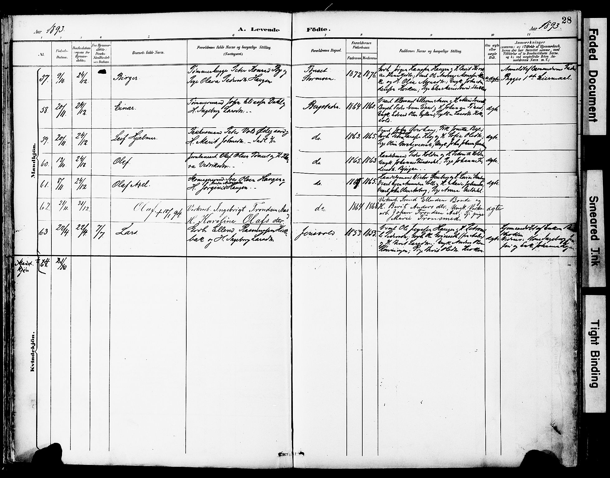 Ministerialprotokoller, klokkerbøker og fødselsregistre - Sør-Trøndelag, SAT/A-1456/681/L0935: Ministerialbok nr. 681A13, 1890-1898, s. 28