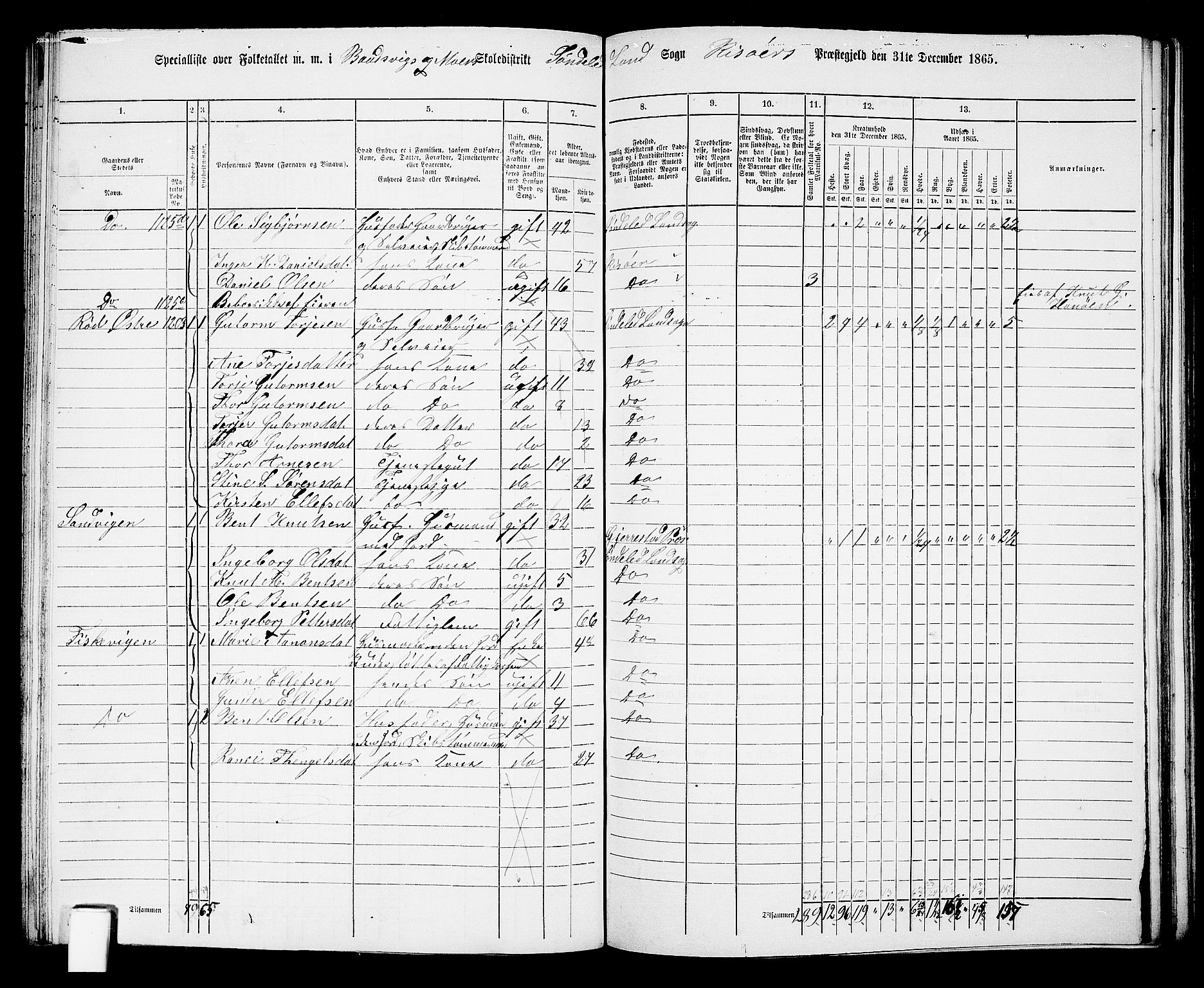 RA, Folketelling 1865 for 0913L Risør prestegjeld, Søndeled sokn, 1865, s. 92