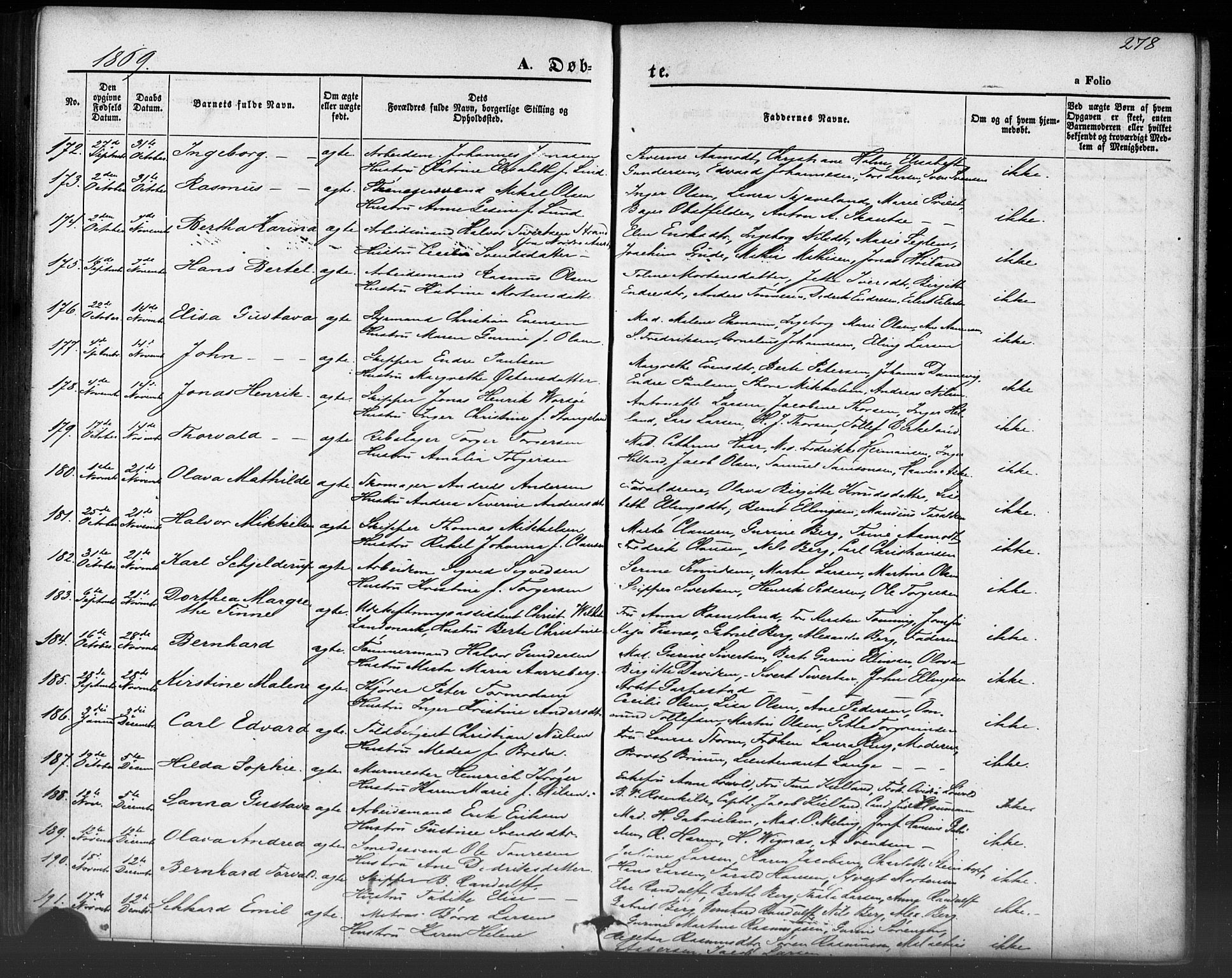 Domkirken sokneprestkontor, AV/SAST-A-101812/001/30/30BB/L0012: Klokkerbok nr. B 12, 1860-1871, s. 278
