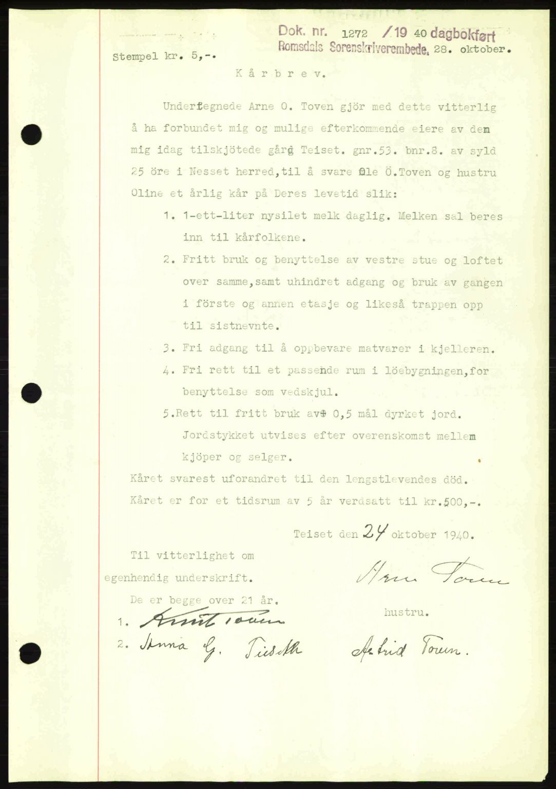 Romsdal sorenskriveri, SAT/A-4149/1/2/2C: Pantebok nr. A9, 1940-1941, Dagboknr: 1272/1940