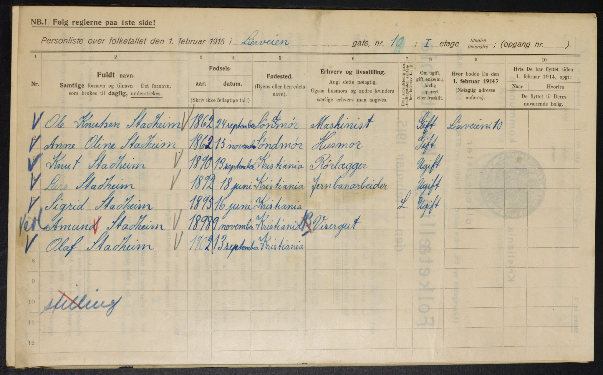 OBA, Kommunal folketelling 1.2.1915 for Kristiania, 1915, s. 57008