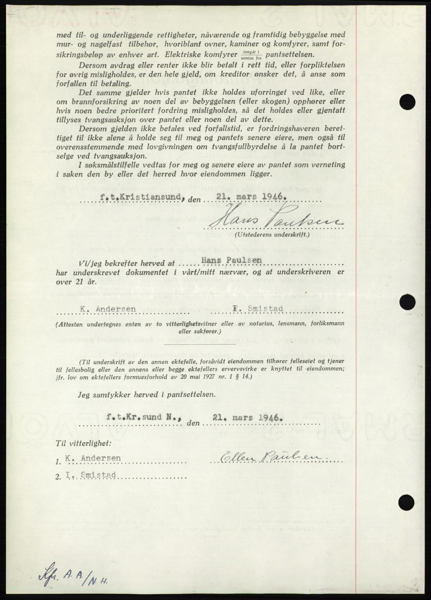 Nordmøre sorenskriveri, AV/SAT-A-4132/1/2/2Ca: Pantebok nr. B94, 1946-1946, Dagboknr: 784/1946