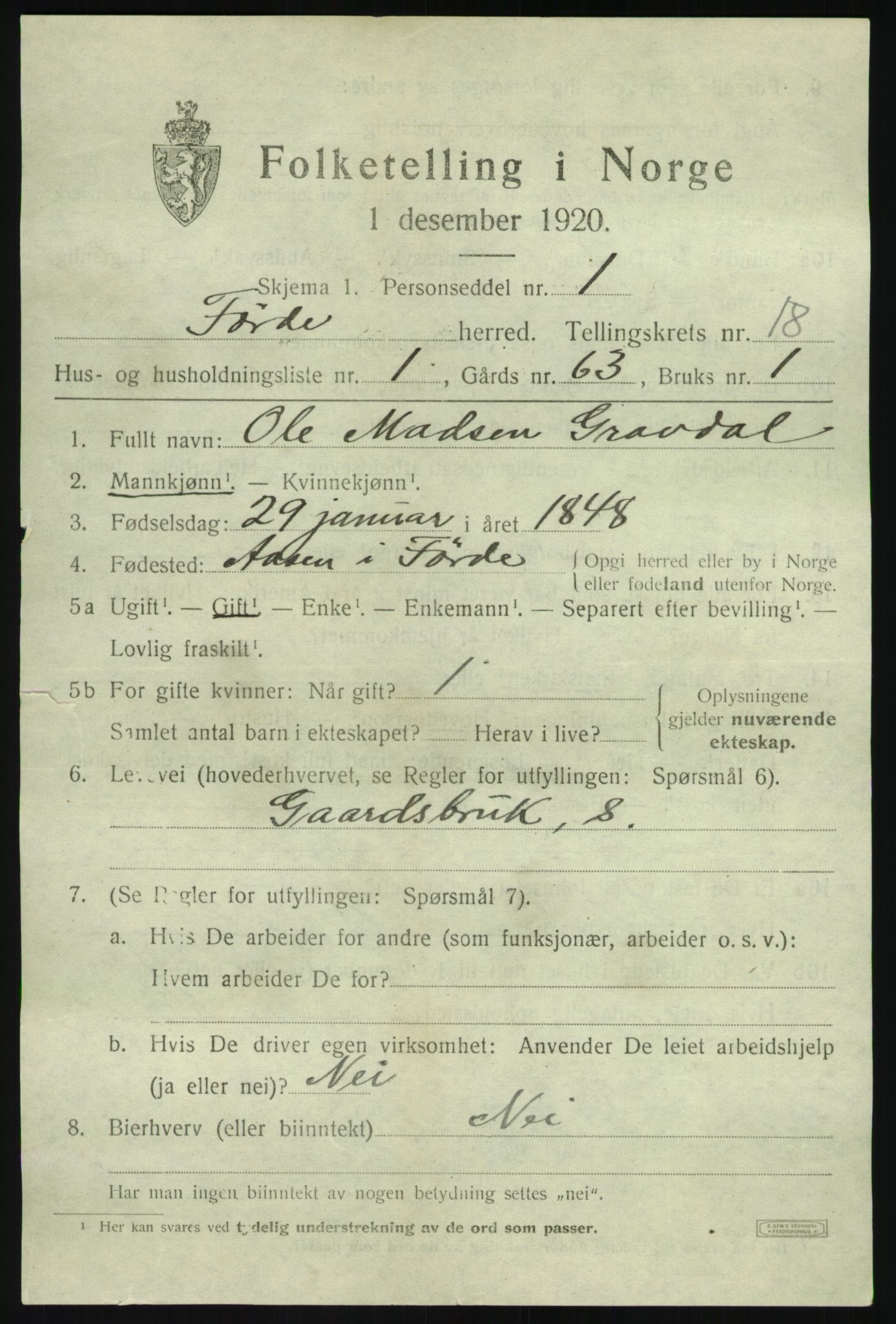 SAB, Folketelling 1920 for 1432 Førde herred, 1920, s. 6448