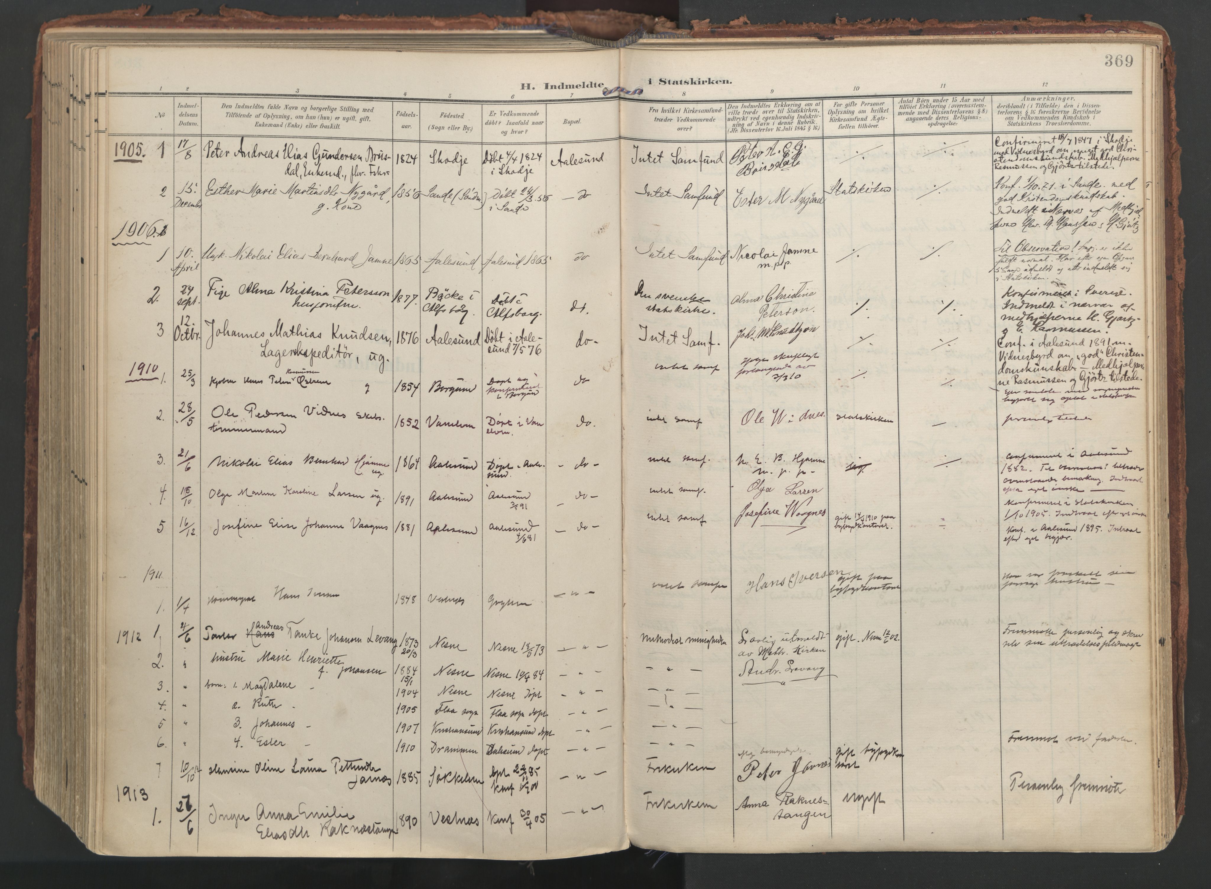 Ministerialprotokoller, klokkerbøker og fødselsregistre - Møre og Romsdal, AV/SAT-A-1454/529/L0459: Ministerialbok nr. 529A09, 1904-1917, s. 369