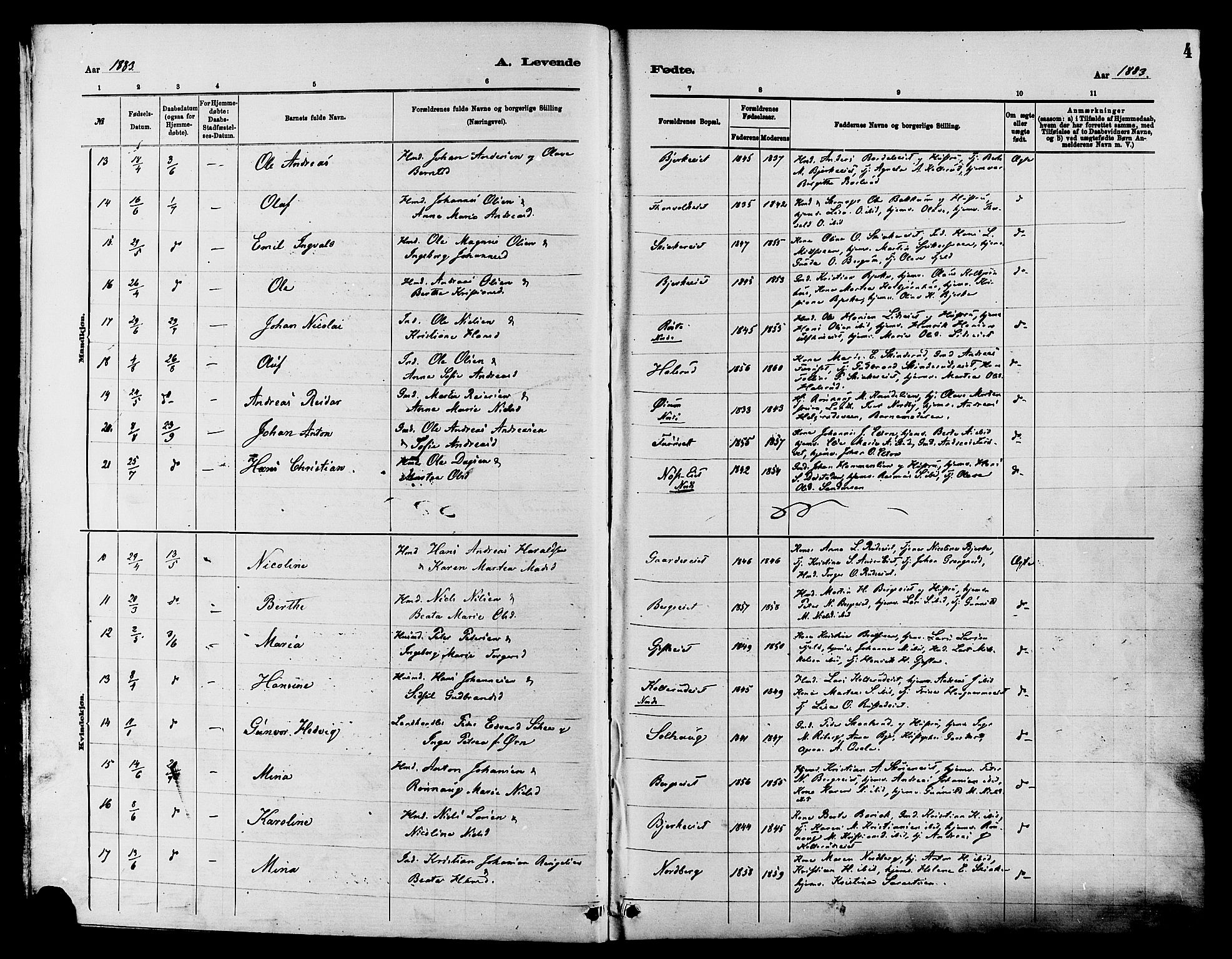 Nordre Land prestekontor, AV/SAH-PREST-124/H/Ha/Haa/L0003: Ministerialbok nr. 3, 1882-1896, s. 4