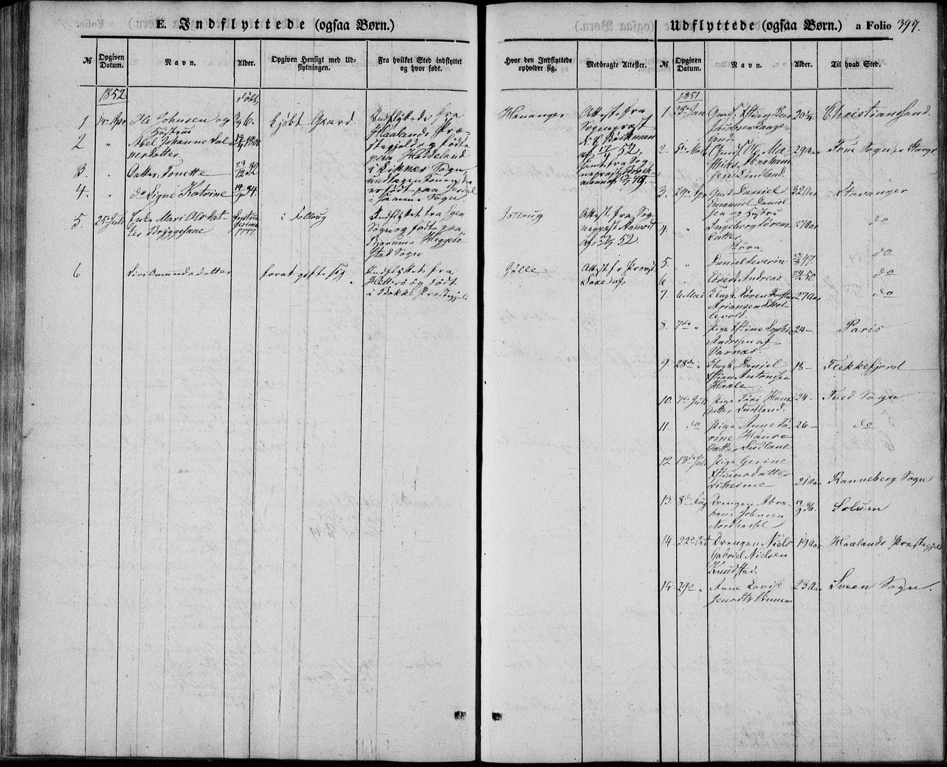 Lista sokneprestkontor, SAK/1111-0027/F/Fb/L0002: Klokkerbok nr. B 2, 1847-1862, s. 397