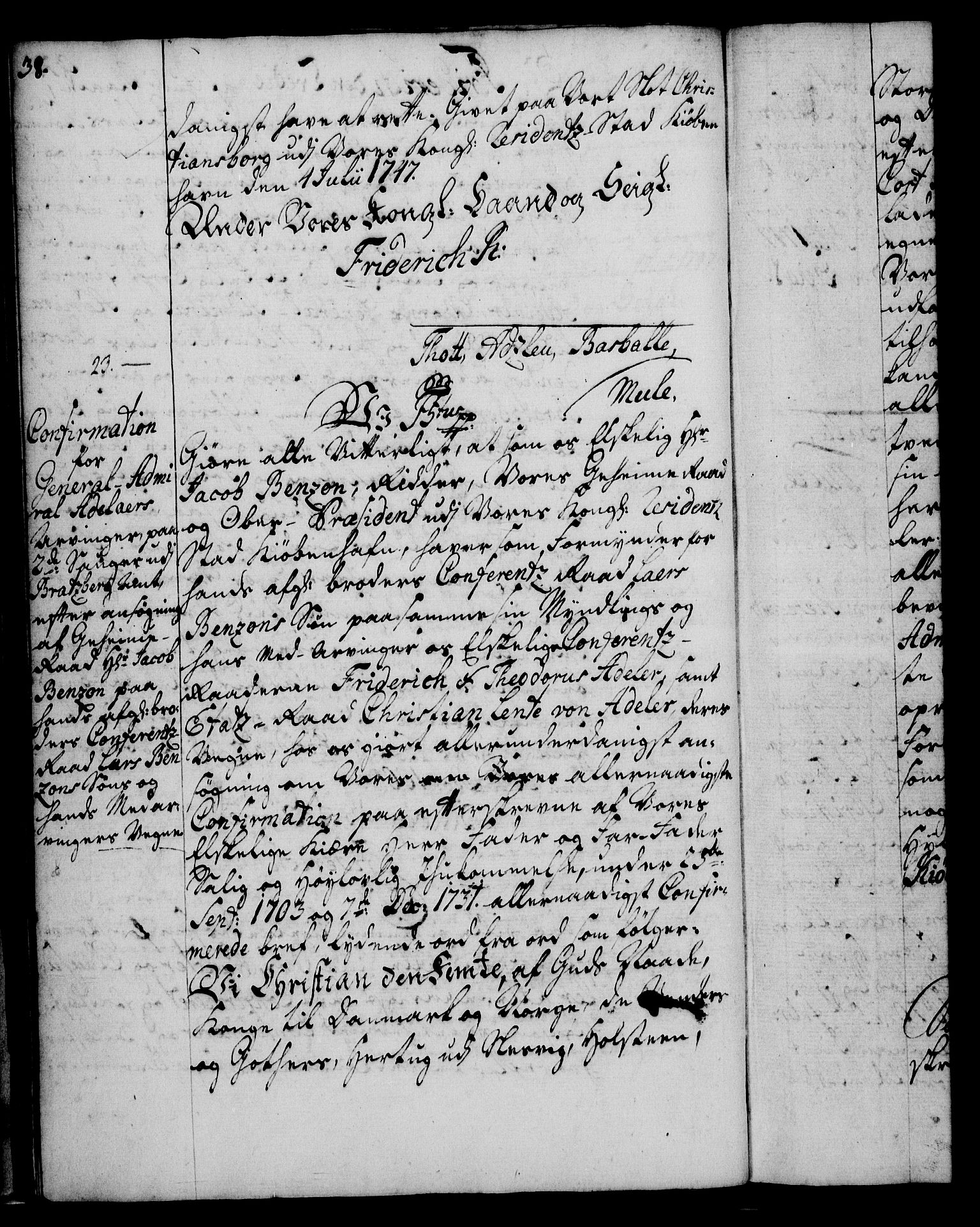 Rentekammeret, Kammerkanselliet, RA/EA-3111/G/Gg/Ggc/Ggca/L0001: Norsk konfirmasjonsekspedisjonsprotokoll med register (merket RK 53.23), 1746-1750, s. 38