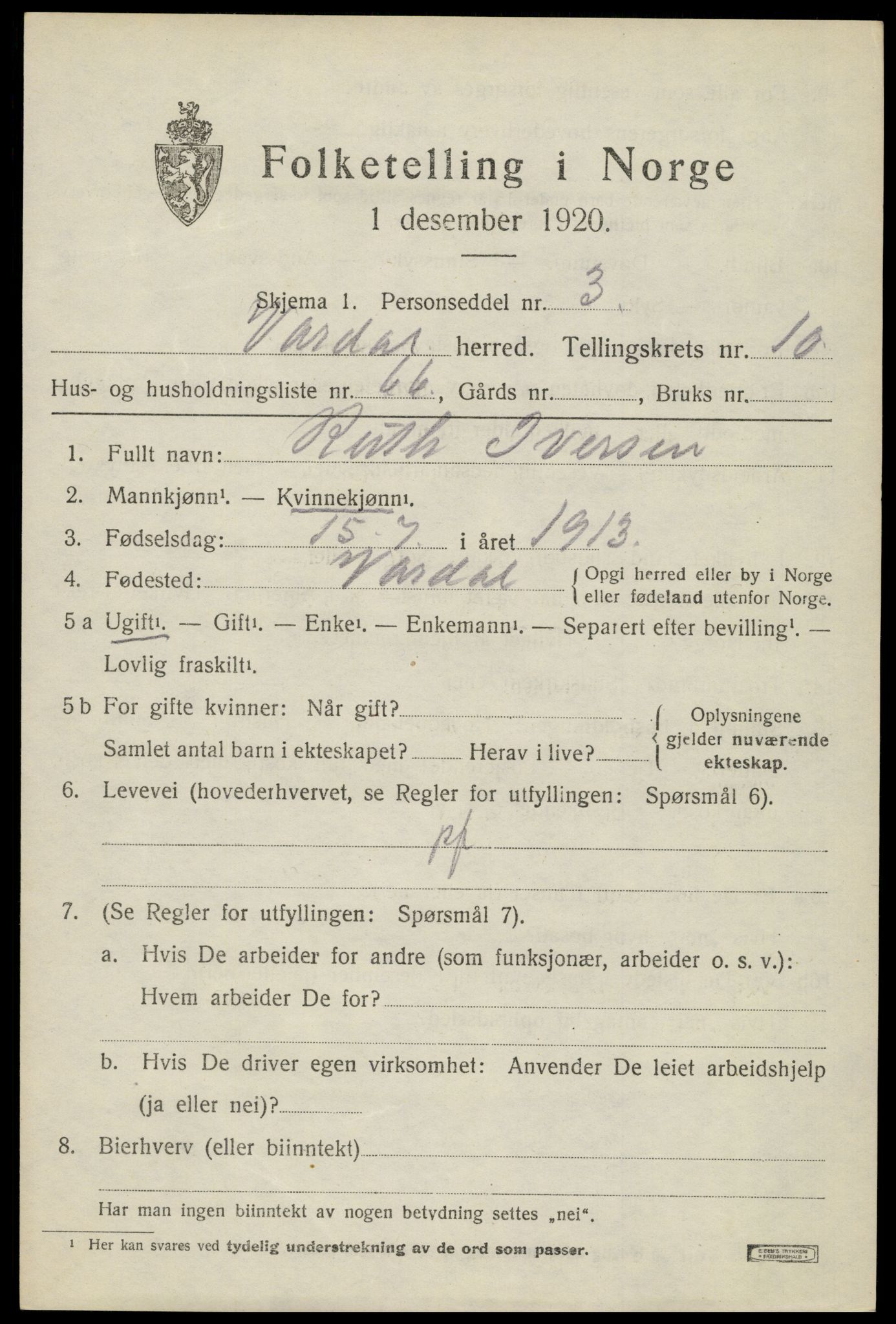 SAH, Folketelling 1920 for 0527 Vardal herred, 1920, s. 9597