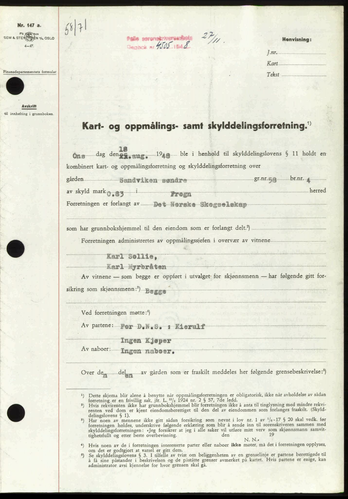 Follo sorenskriveri, SAO/A-10274/G/Ga/Gaa/L0085: Pantebok nr. I 85, 1948-1948, Dagboknr: 4505/1948