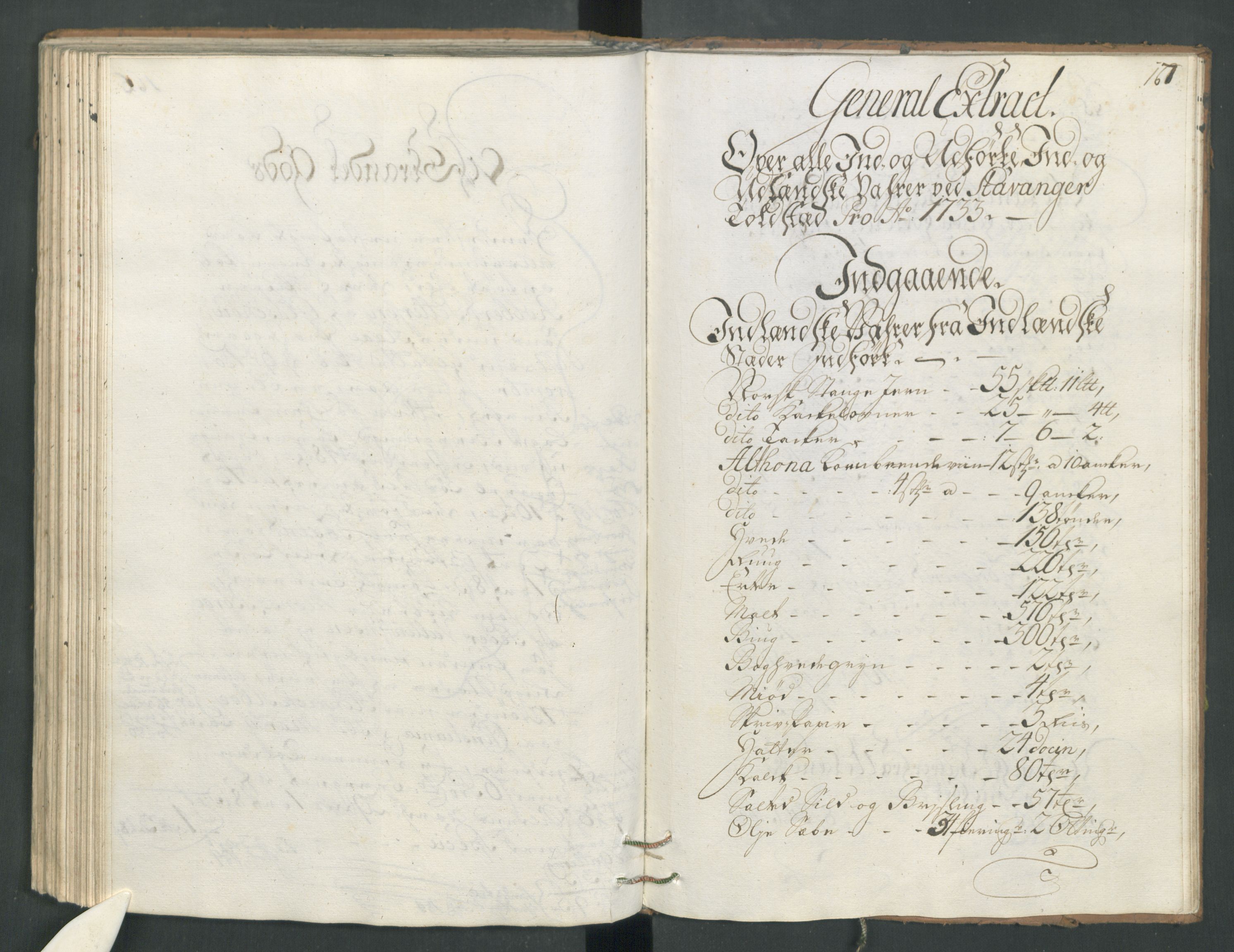 Generaltollkammeret, tollregnskaper, AV/RA-EA-5490/R22/L0012/0001: Tollregnskaper Stavanger / Hovedtollbok, 1733, s. 166b-167a