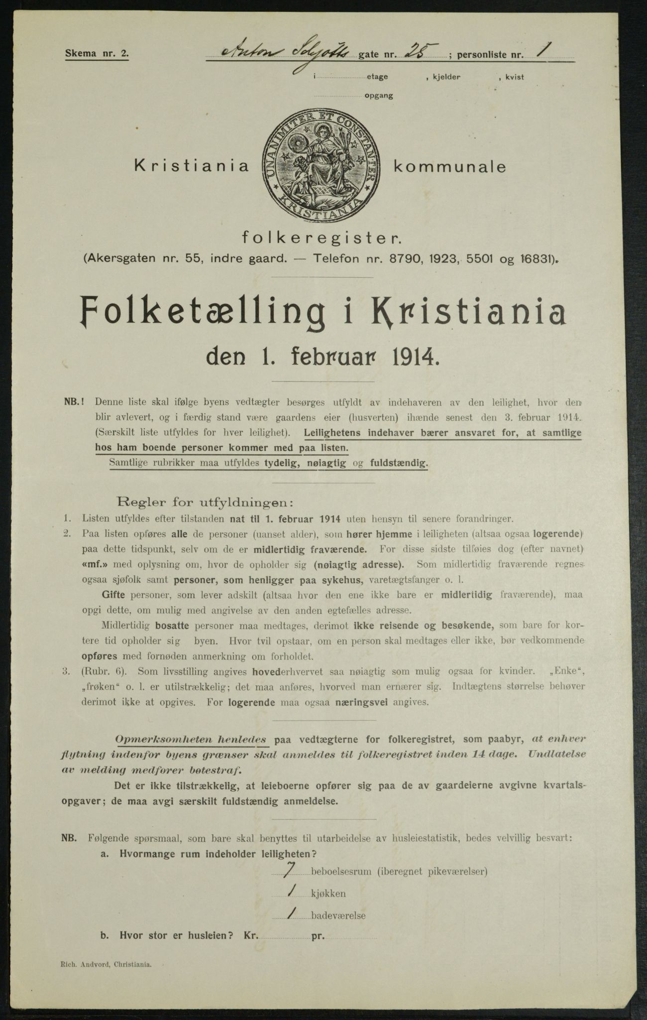 OBA, Kommunal folketelling 1.2.1914 for Kristiania, 1914, s. 1419