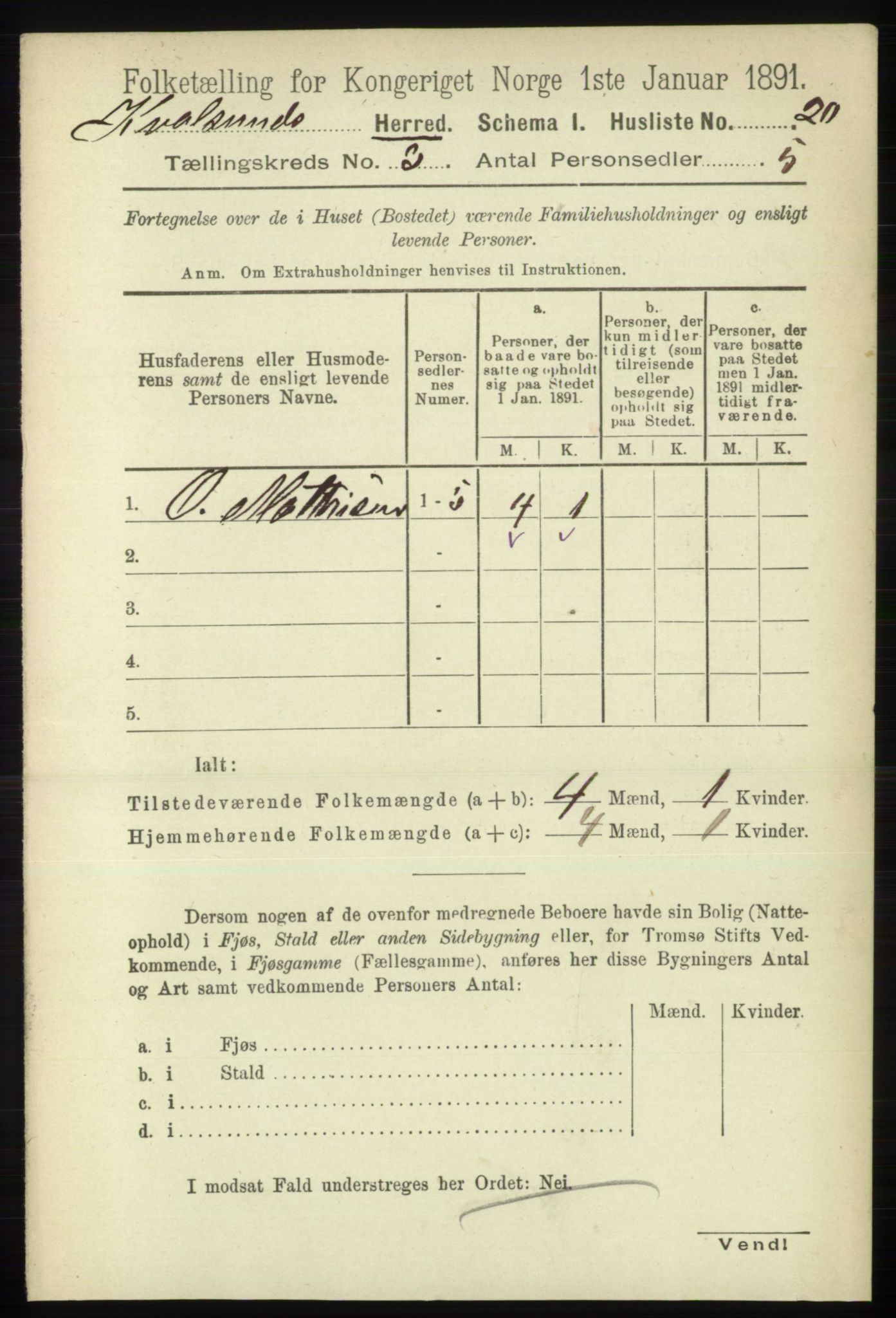 RA, Folketelling 1891 for 2017 Kvalsund herred, 1891, s. 21