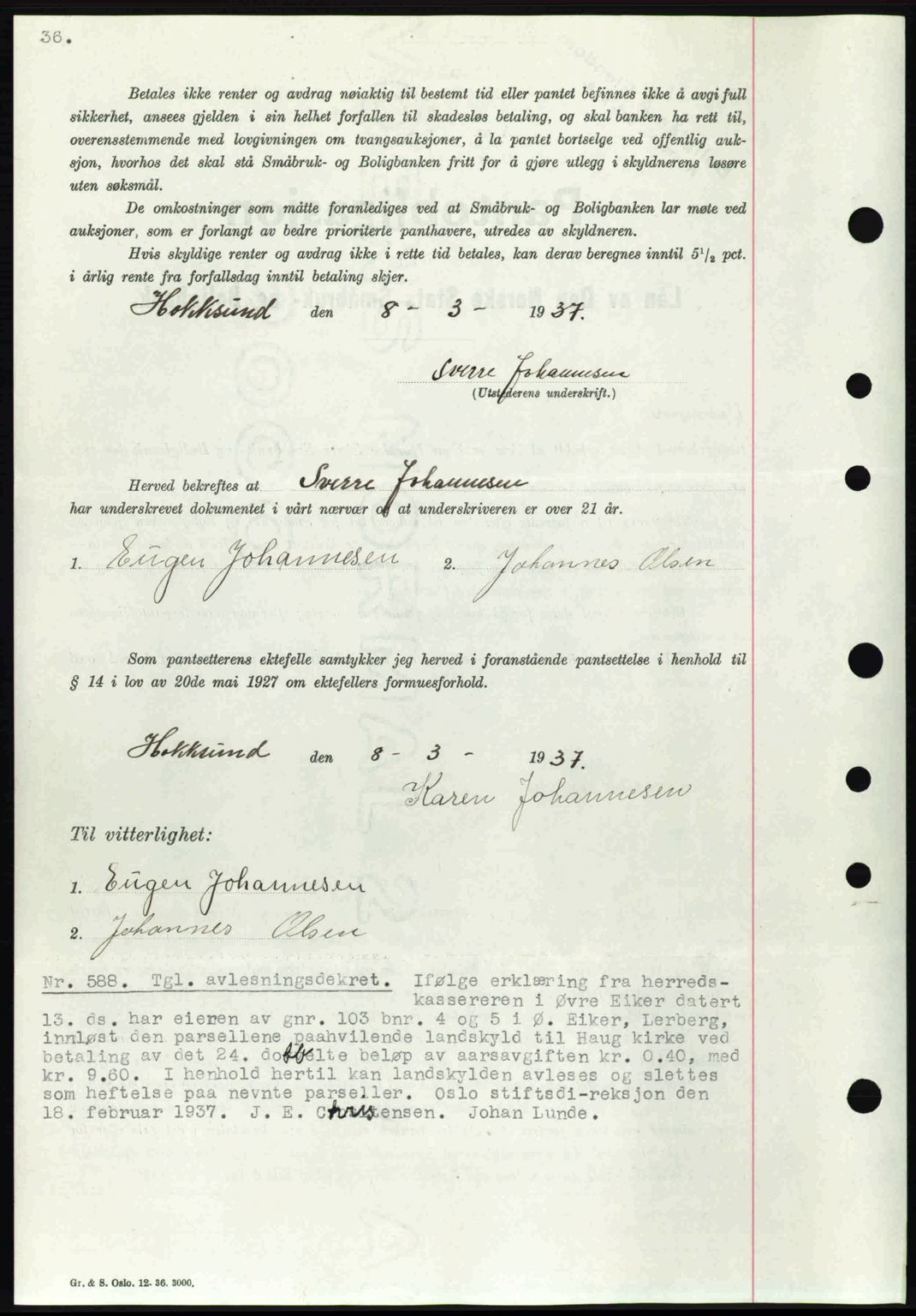 Eiker, Modum og Sigdal sorenskriveri, SAKO/A-123/G/Ga/Gab/L0035: Pantebok nr. A5, 1937-1937, Dagboknr: 588/1937