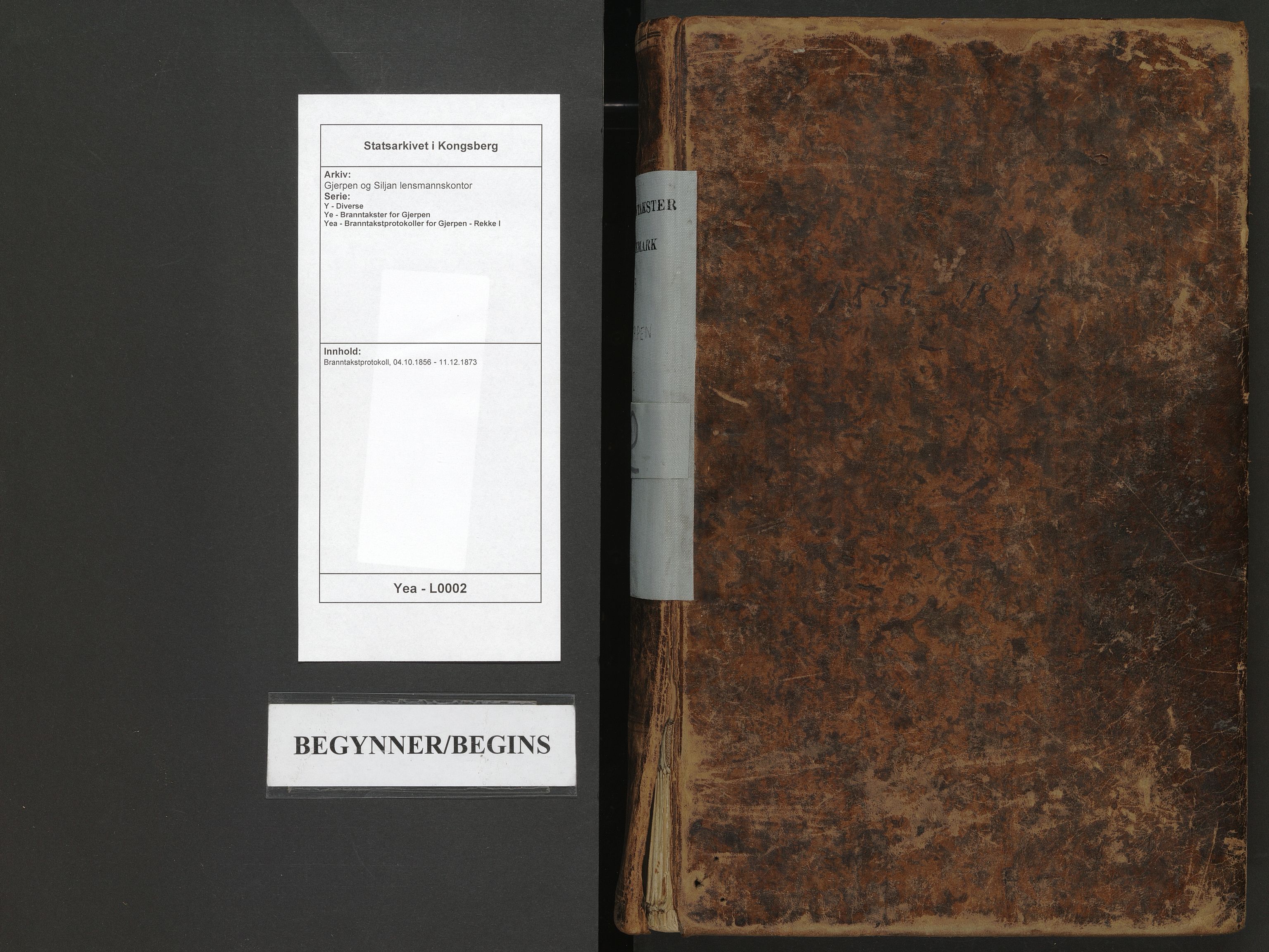 Gjerpen og Siljan lensmannskontor, AV/SAKO-A-555/Y/Ye/Yea/L0002: Branntakstprotokoll, 1856-1873