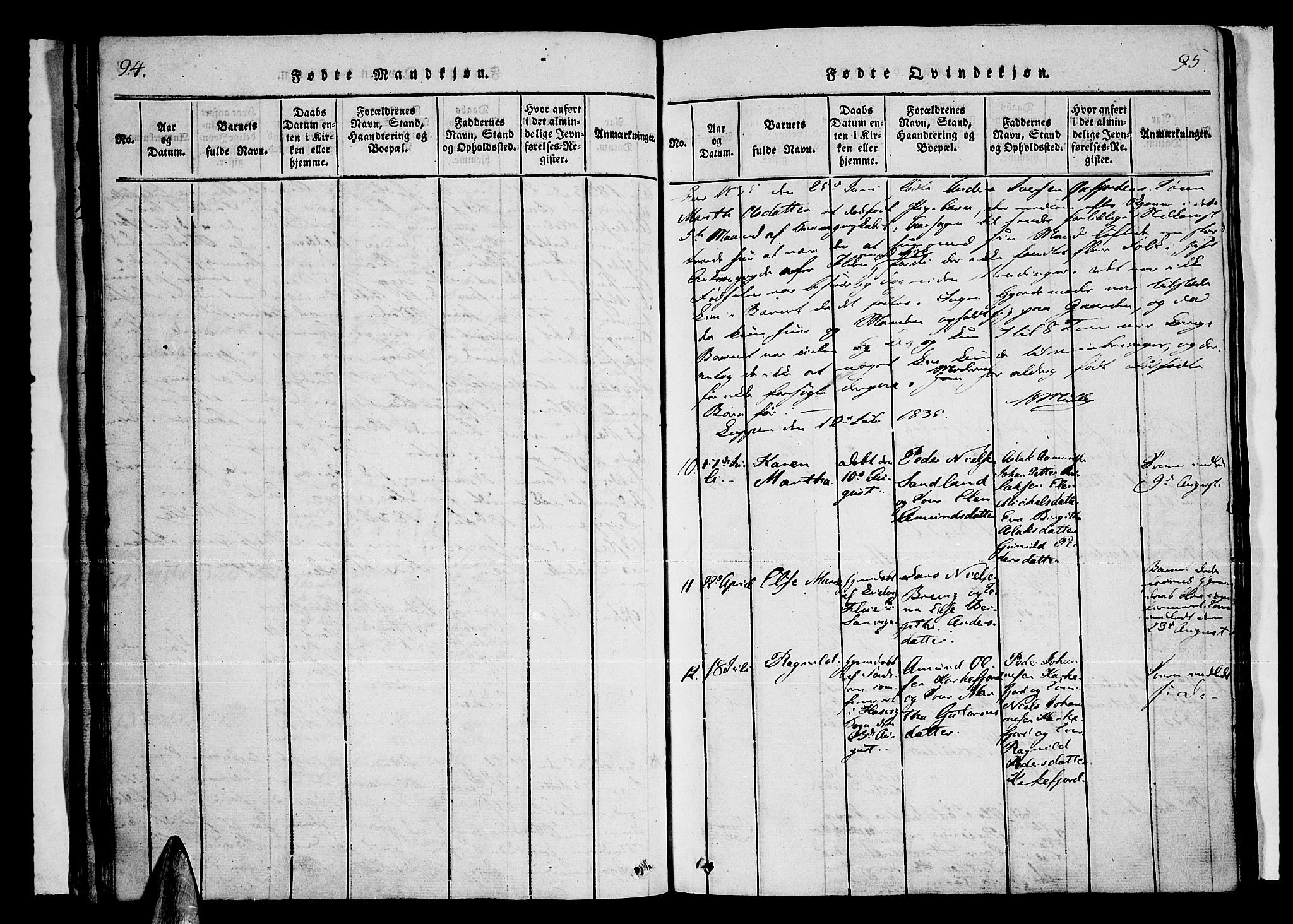 Loppa sokneprestkontor, AV/SATØ-S-1339/H/Ha/L0003kirke: Ministerialbok nr. 3, 1820-1848, s. 94-95