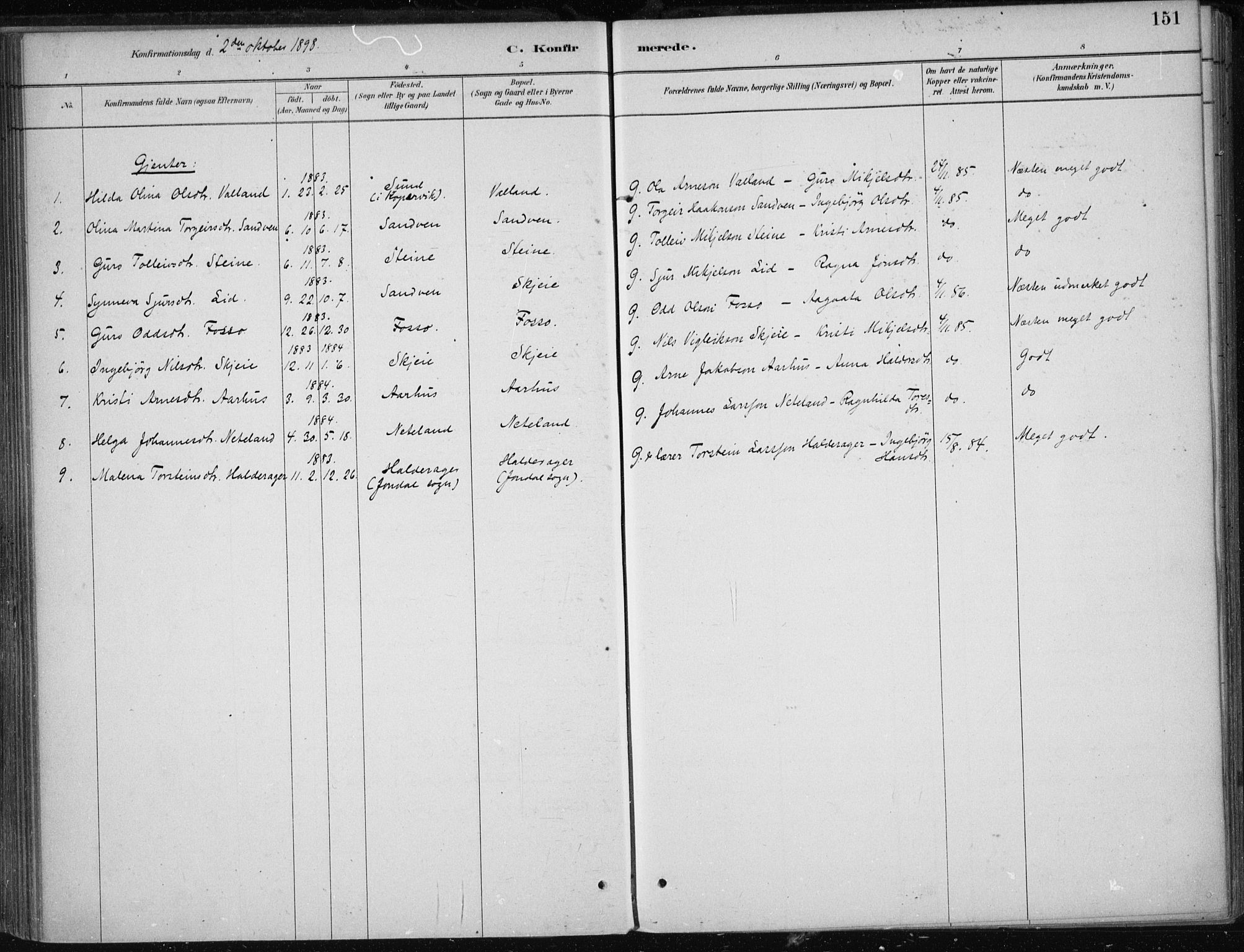 Kvam sokneprestembete, AV/SAB-A-76201/H/Haa: Ministerialbok nr. B  1, 1880-1908, s. 151