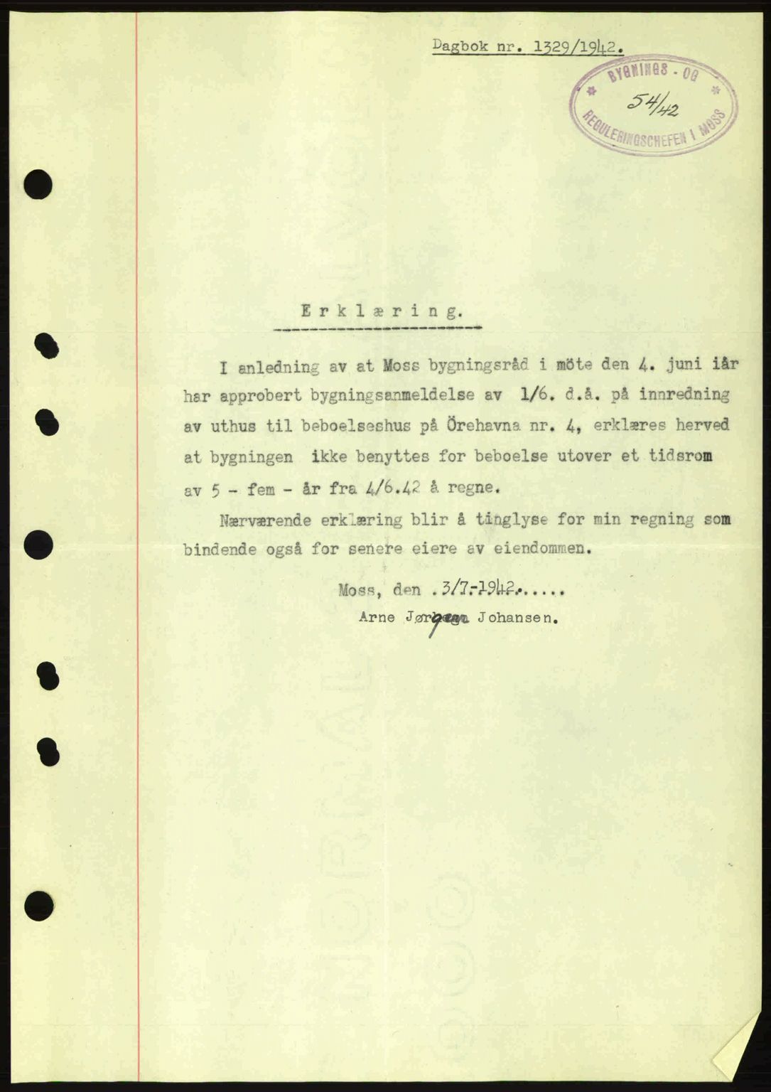 Moss sorenskriveri, SAO/A-10168: Pantebok nr. A10, 1942-1943, Dagboknr: 1329/1942