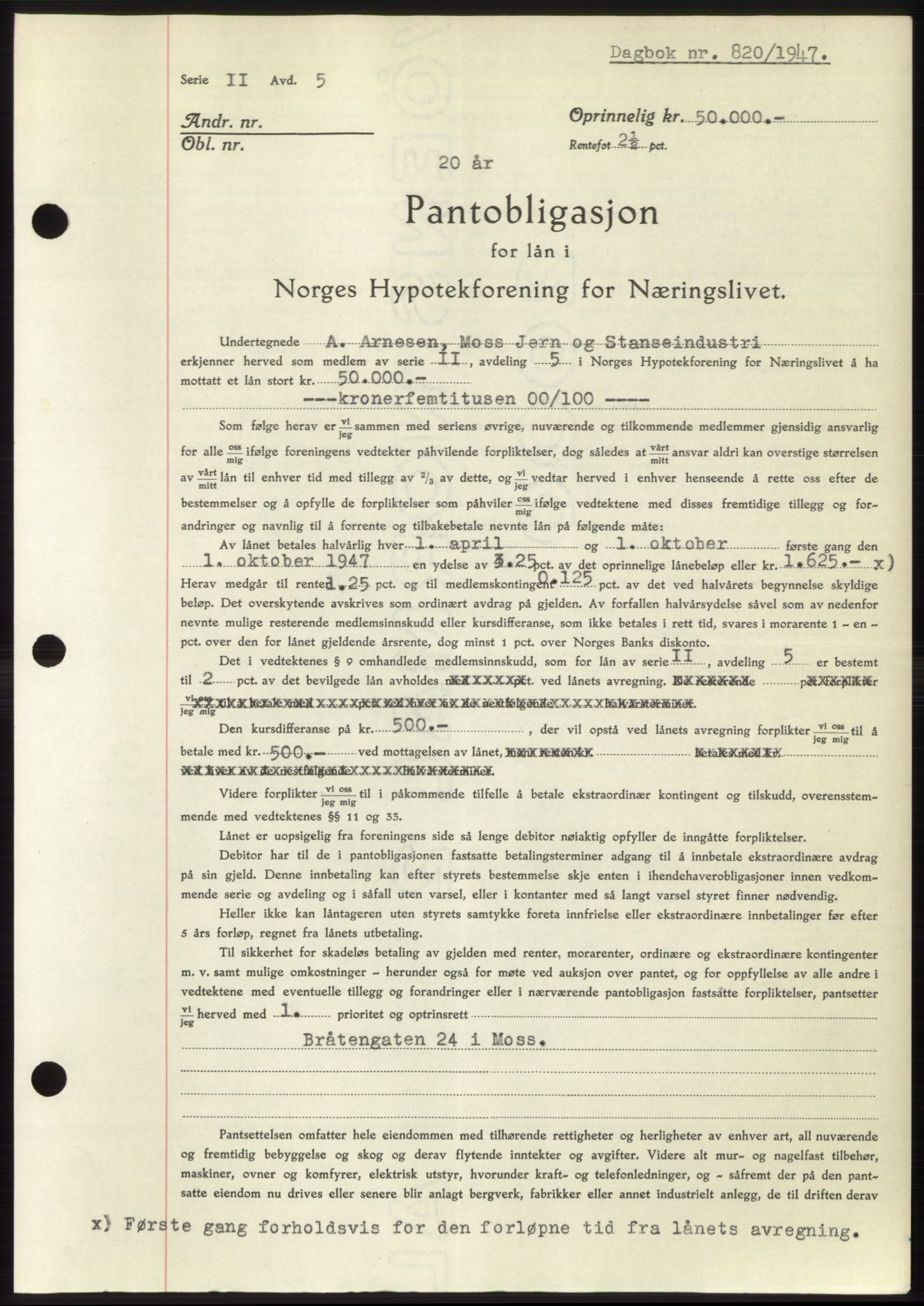 Moss sorenskriveri, SAO/A-10168: Pantebok nr. B17, 1947-1947, Dagboknr: 820/1947
