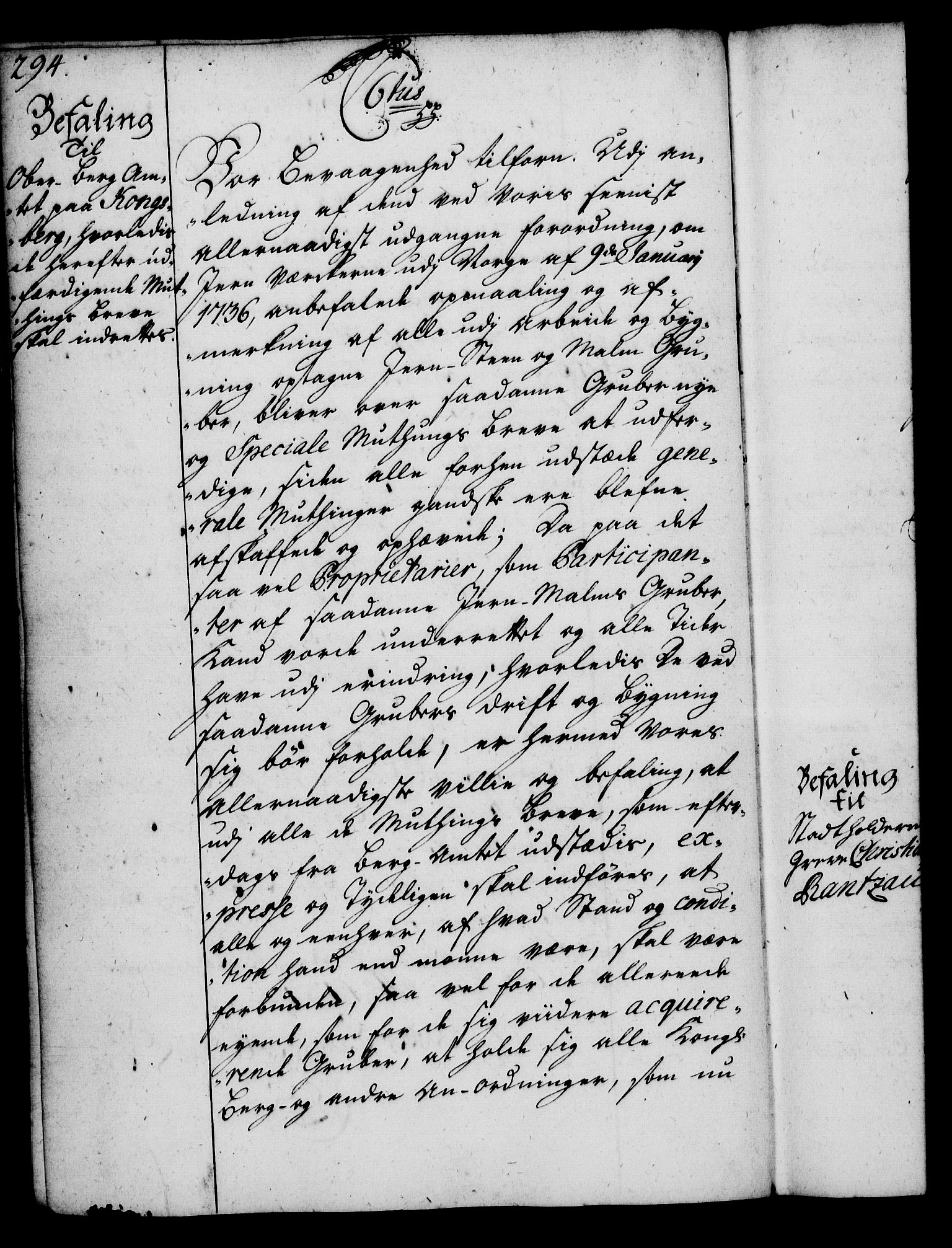 Rentekammeret, Kammerkanselliet, RA/EA-3111/G/Gg/Gga/L0004: Norsk ekspedisjonsprotokoll med register (merket RK 53.4), 1734-1741, s. 294