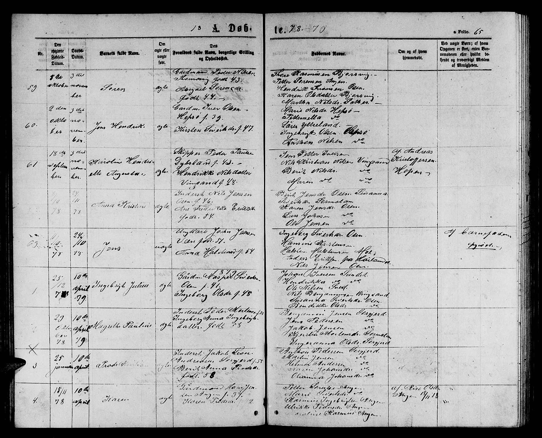Ministerialprotokoller, klokkerbøker og fødselsregistre - Sør-Trøndelag, AV/SAT-A-1456/658/L0725: Klokkerbok nr. 658C01, 1867-1882, s. 65