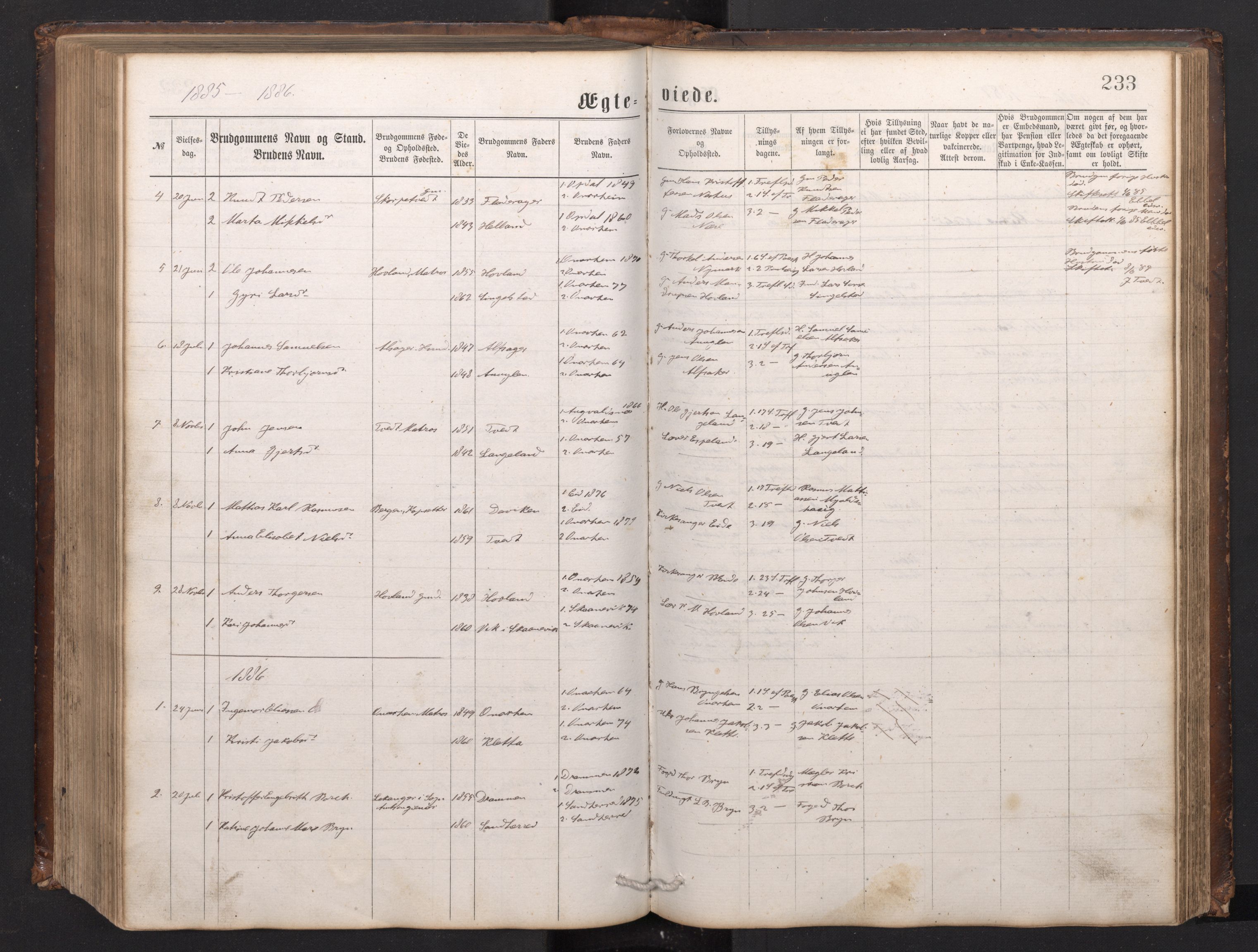 Tysnes sokneprestembete, AV/SAB-A-78601/H/Hab: Klokkerbok nr. C 1, 1873-1895, s. 232b-233a