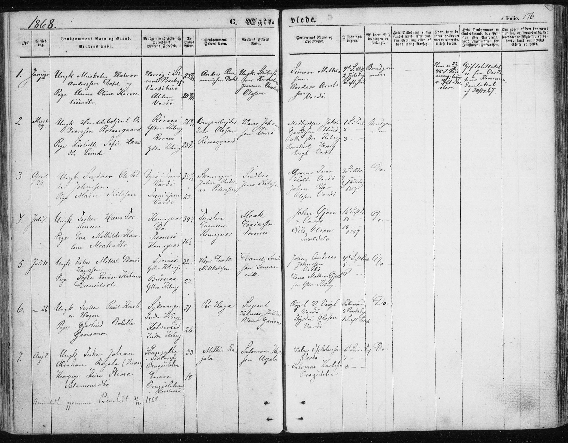 Vardø sokneprestkontor, AV/SATØ-S-1332/H/Ha/L0004kirke: Ministerialbok nr. 4, 1862-1871, s. 176