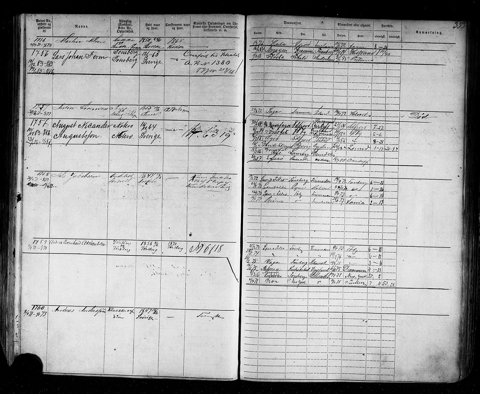 Tønsberg innrulleringskontor, SAKO/A-786/F/Fb/L0002: Annotasjonsrulle Patent nr. 1-2635, 1869-1877, s. 392