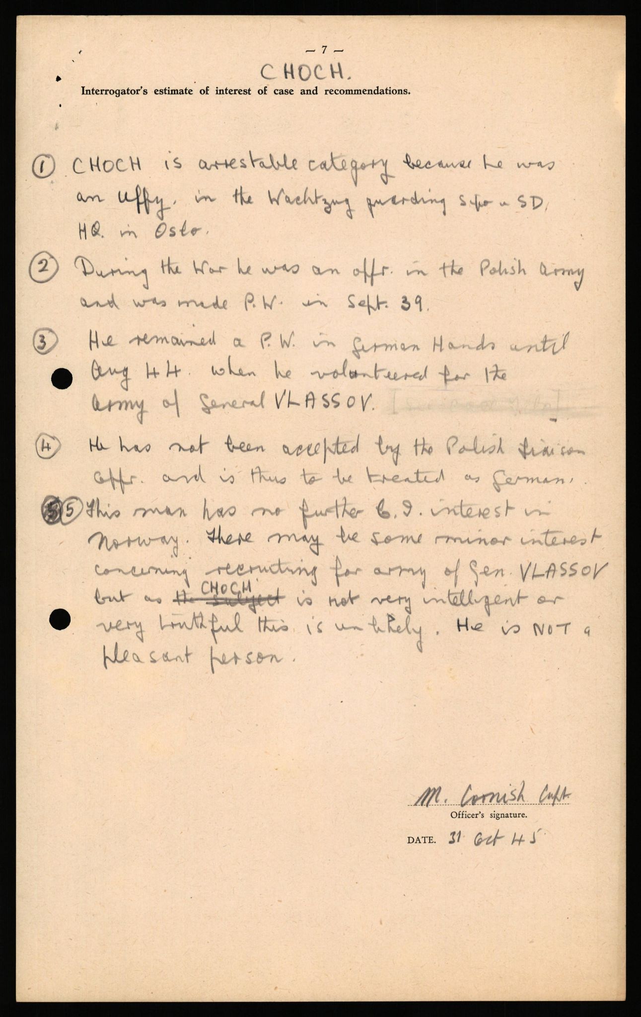 Forsvaret, Forsvarets overkommando II, RA/RAFA-3915/D/Db/L0041: CI Questionaires.  Diverse nasjonaliteter., 1945-1946, s. 42