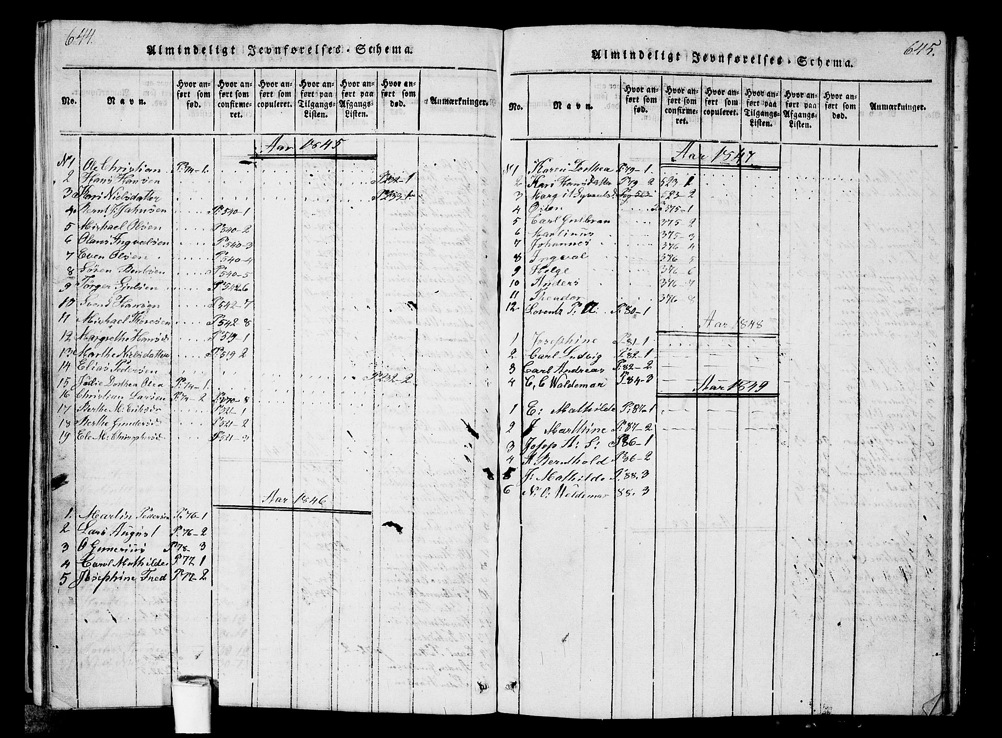 Kristiania tukthusprest Kirkebøker, SAO/A-10881/G/Ga/L0001: Klokkerbok nr. 1, 1818-1857, s. 644-645