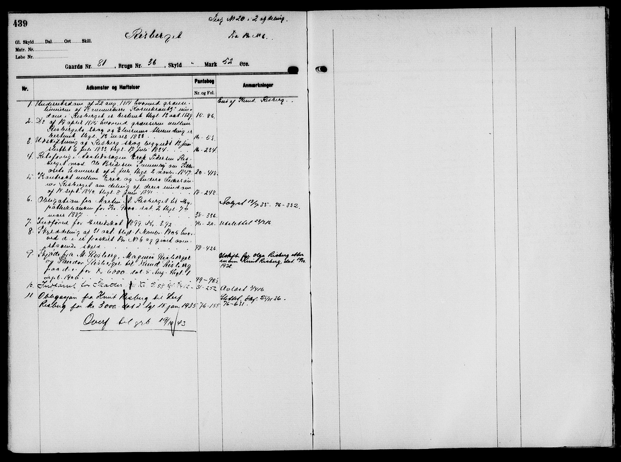 Solør tingrett, AV/SAH-TING-008/H/Ha/Hak/L0006: Panteregister nr. VI, 1900-1935, s. 439