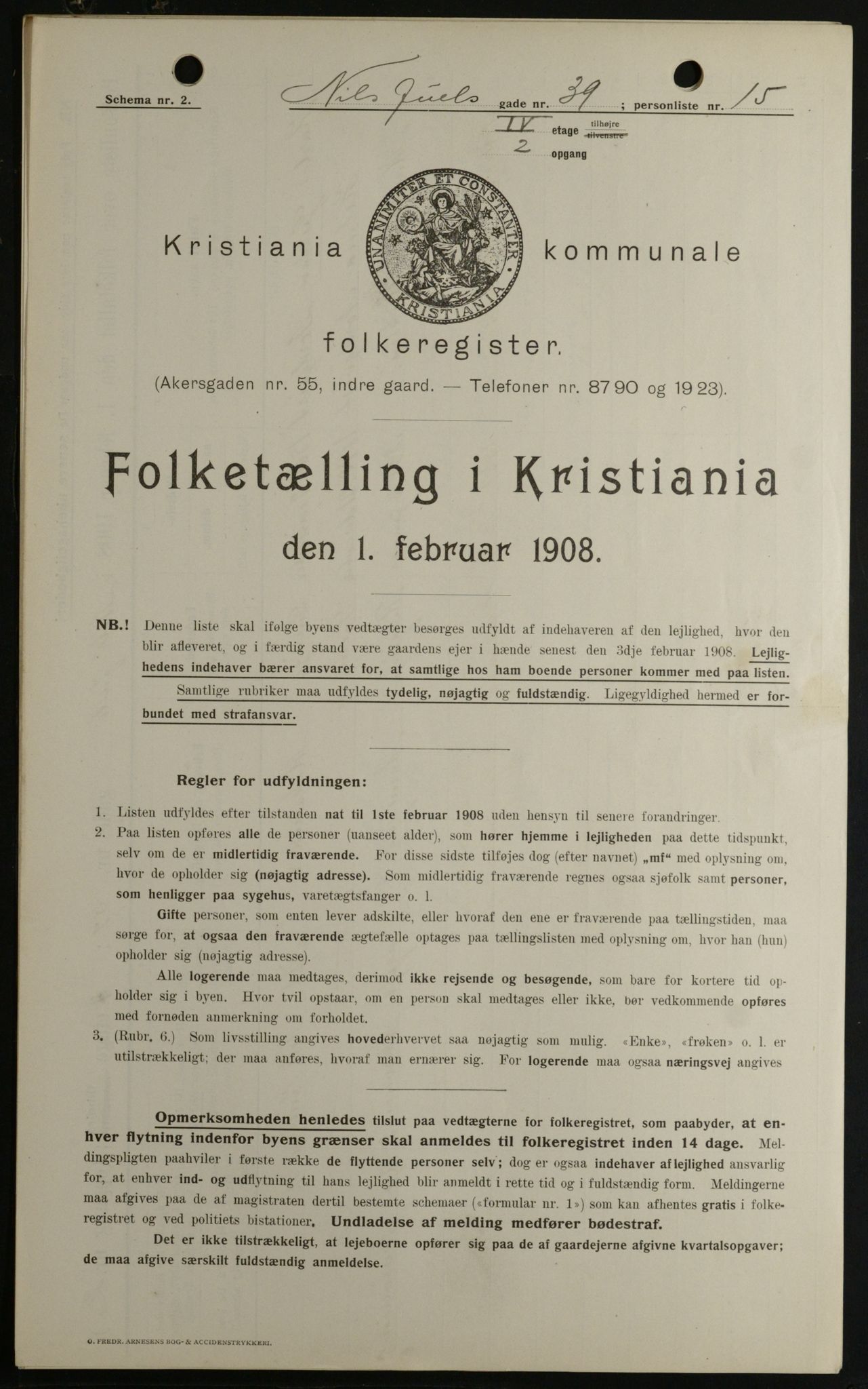 OBA, Kommunal folketelling 1.2.1908 for Kristiania kjøpstad, 1908, s. 63305