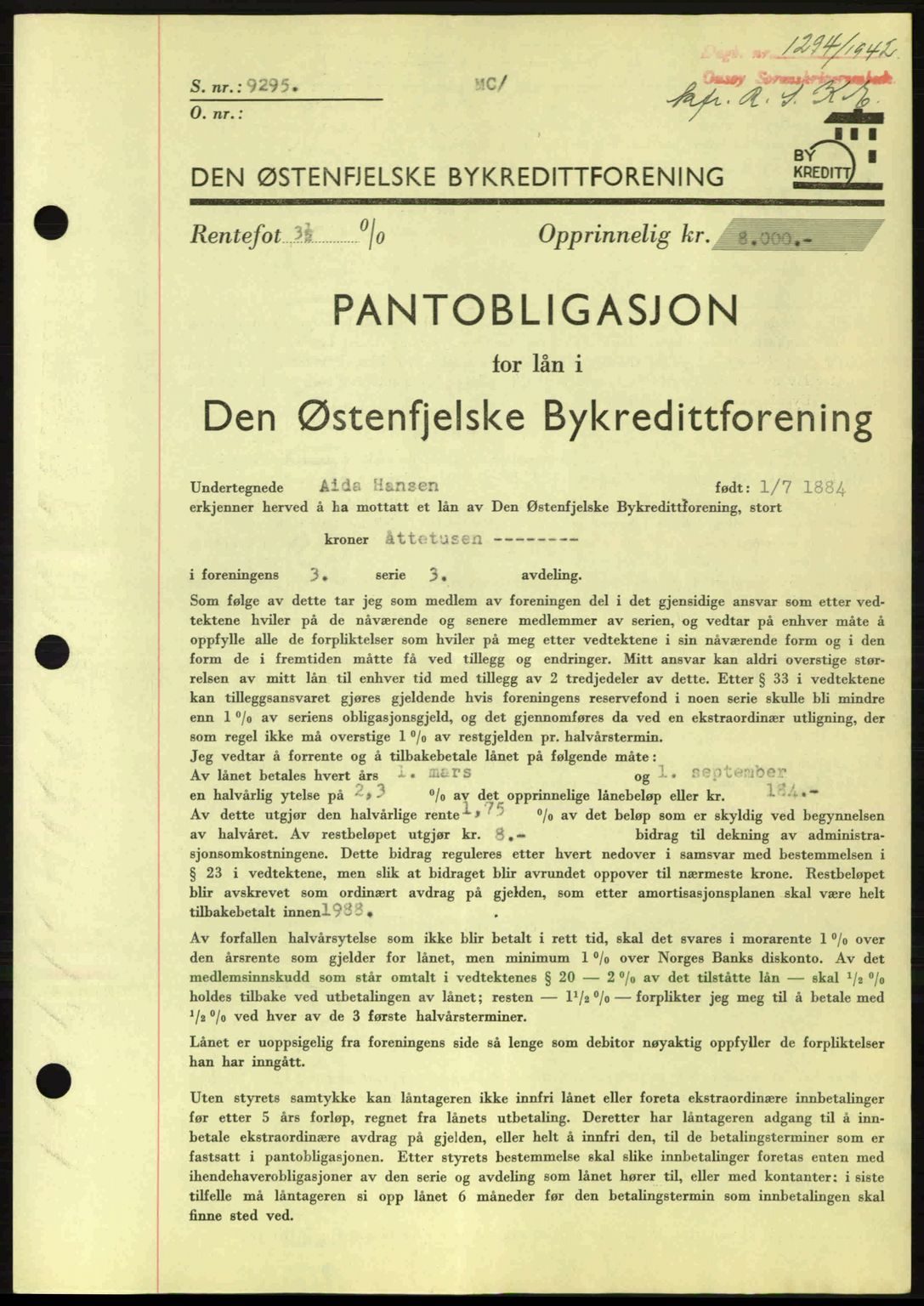 Onsøy sorenskriveri, SAO/A-10474/G/Ga/Gac/L0003: Pantebok nr. B3, 1940-1944, Dagboknr: 1294/1942