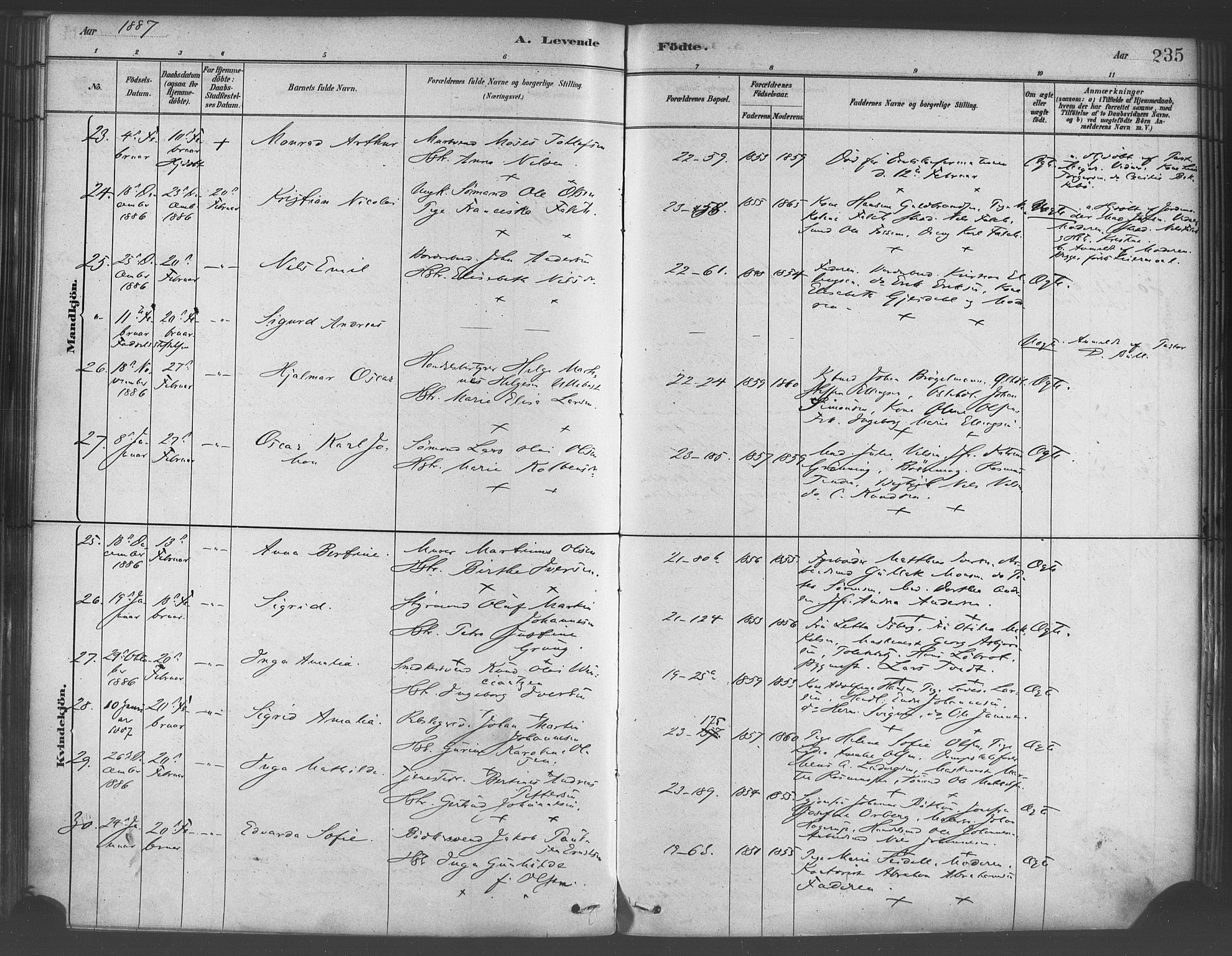 Korskirken sokneprestembete, AV/SAB-A-76101/H/Haa/L0021: Ministerialbok nr. B 7, 1878-1889, s. 235