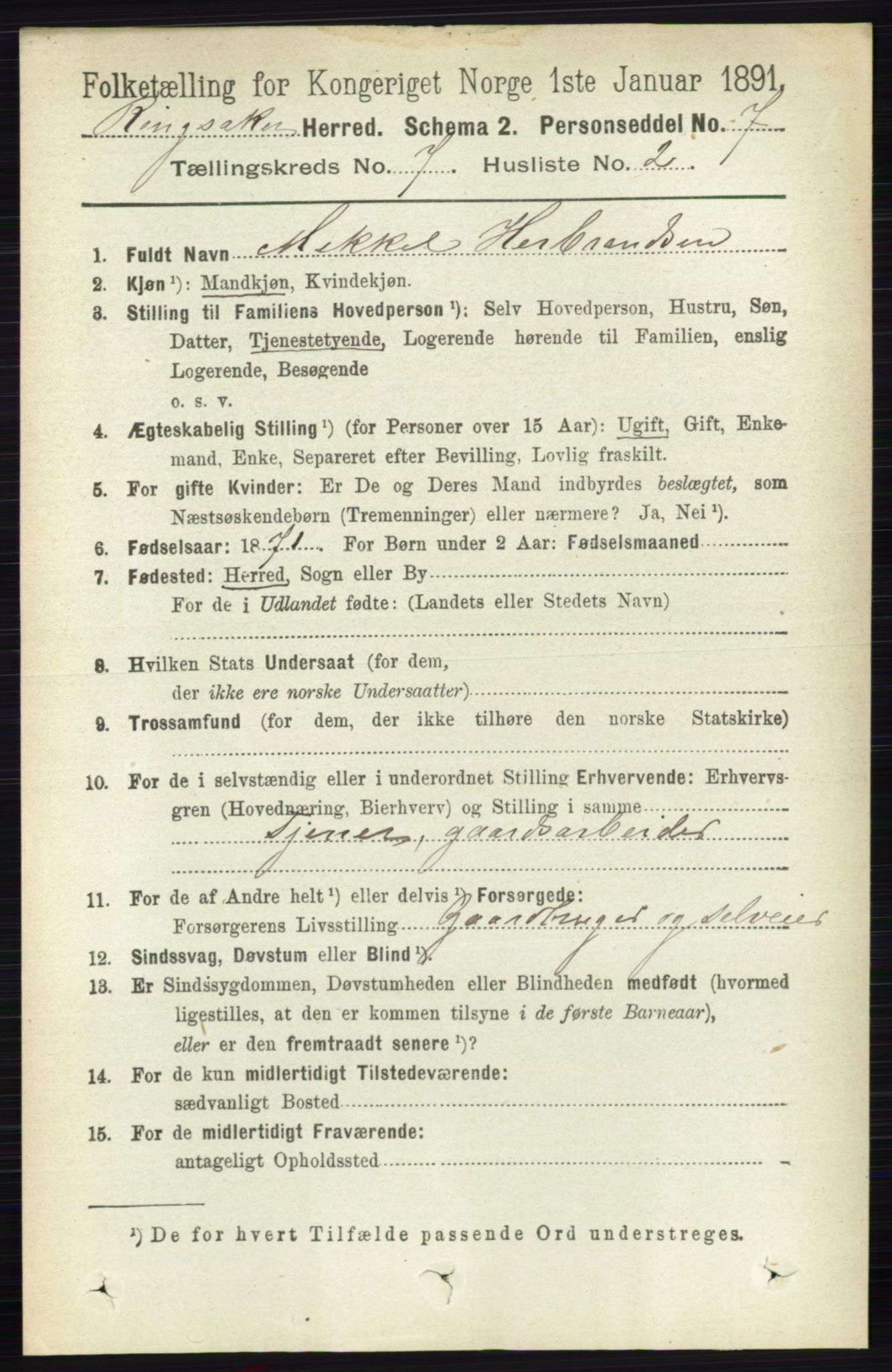RA, Folketelling 1891 for 0412 Ringsaker herred, 1891, s. 3888