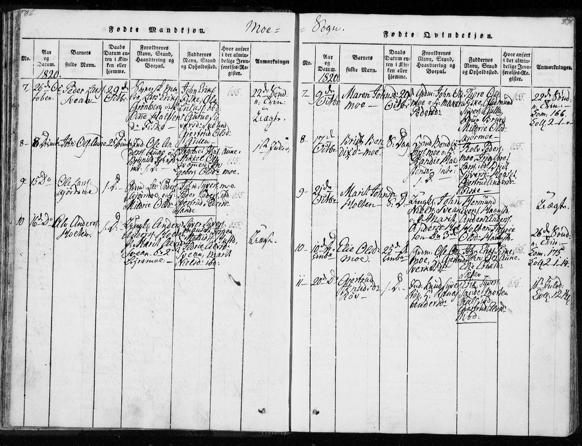 Ministerialprotokoller, klokkerbøker og fødselsregistre - Møre og Romsdal, AV/SAT-A-1454/595/L1041: Ministerialbok nr. 595A03, 1819-1829, s. 86-87