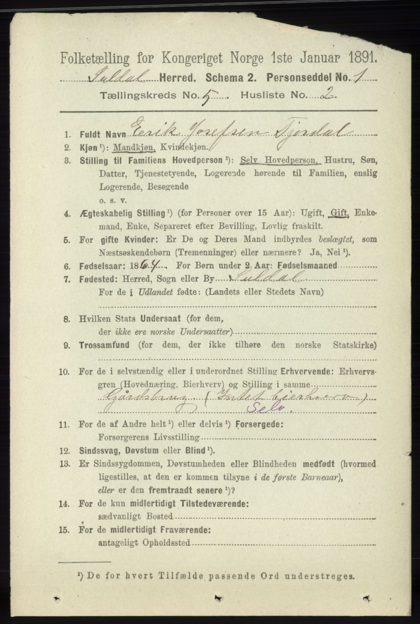 RA, Folketelling 1891 for 1134 Suldal herred, 1891, s. 1464