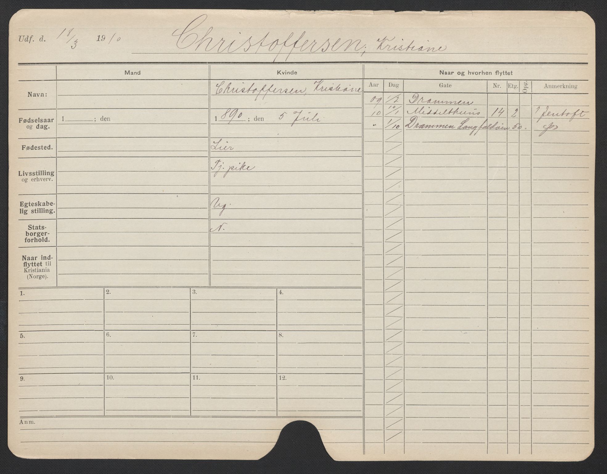 Oslo folkeregister, Registerkort, AV/SAO-A-11715/F/Fa/Fac/L0019: Kvinner, 1906-1914, s. 526a