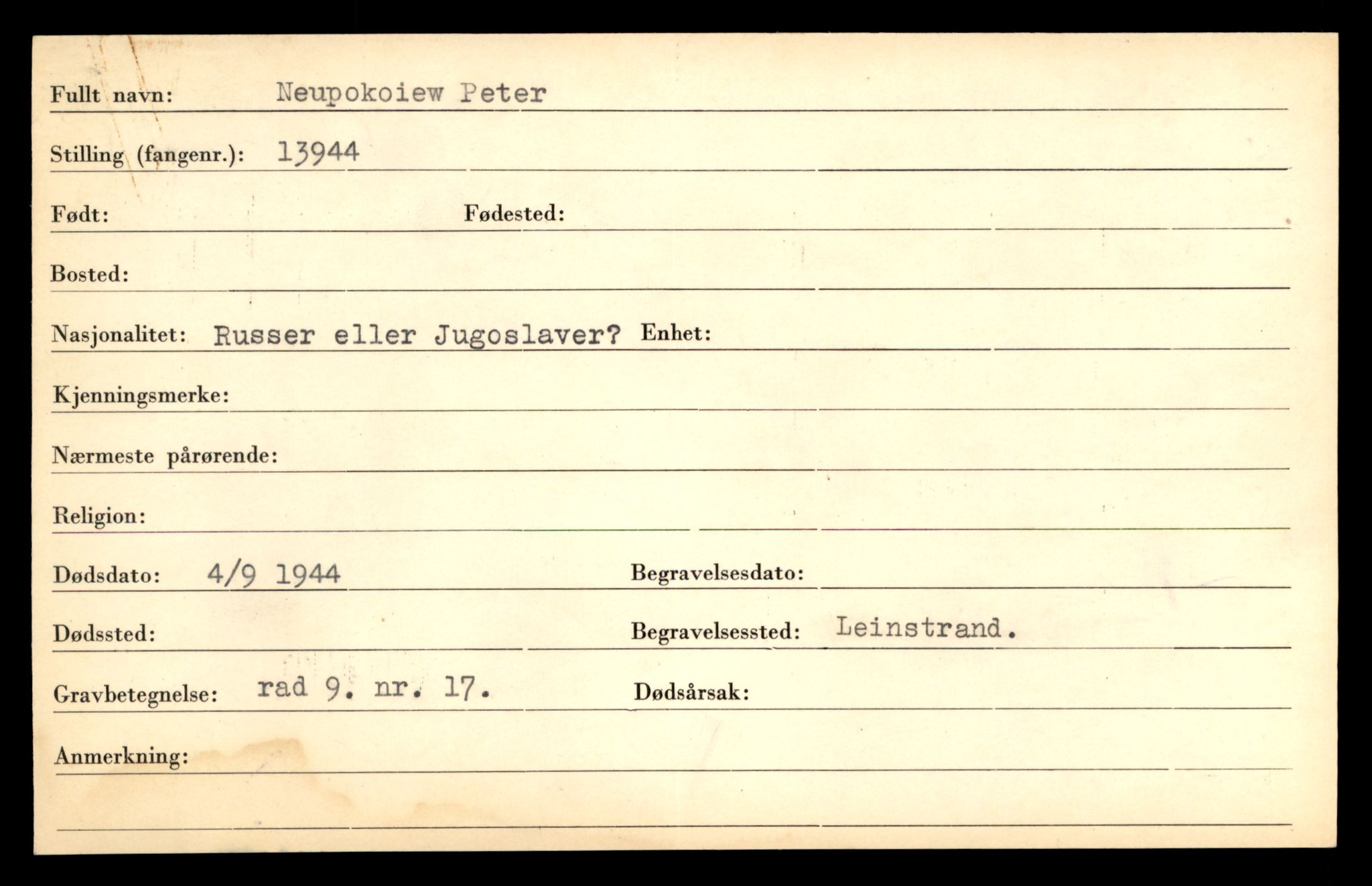 Distriktskontoret for krigsgraver, AV/SAT-A-5030/E/L0005: Kasett/kartotek over falne Britiske og tyske solater, samt andre nasjoners krigsgraver, 1945, s. 565