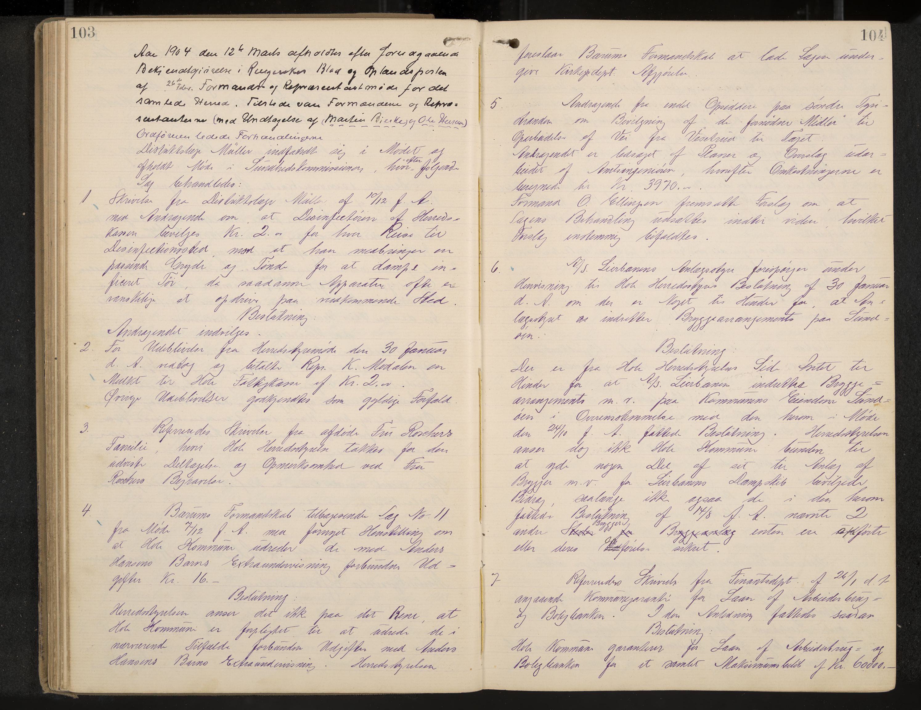 Hole formannskap og sentraladministrasjon, IKAK/0612021-1/A/Aa/L0004: Møtebok med register, 1902-1910, s. 103-104