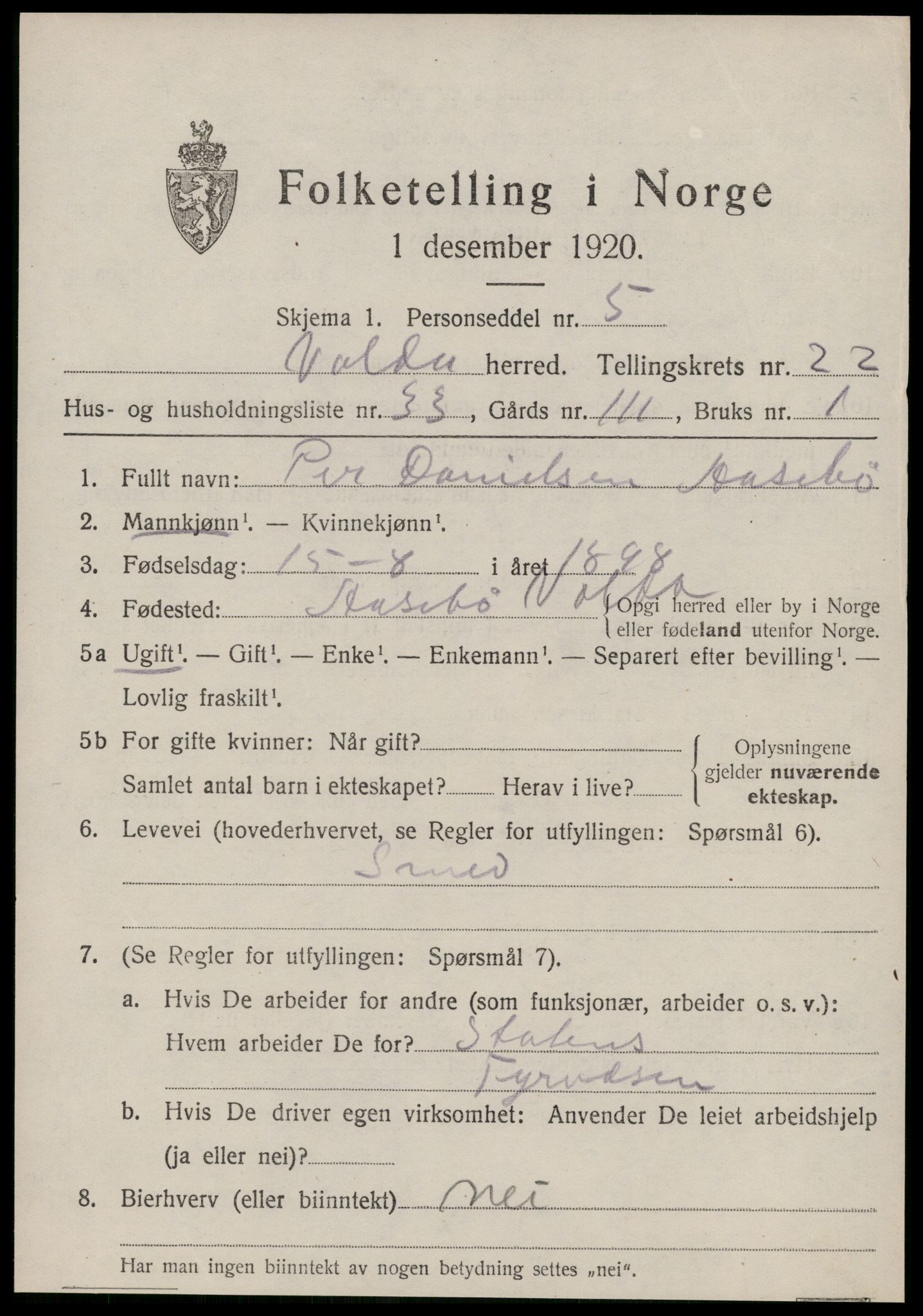 SAT, Folketelling 1920 for 1519 Volda herred, 1920, s. 11666