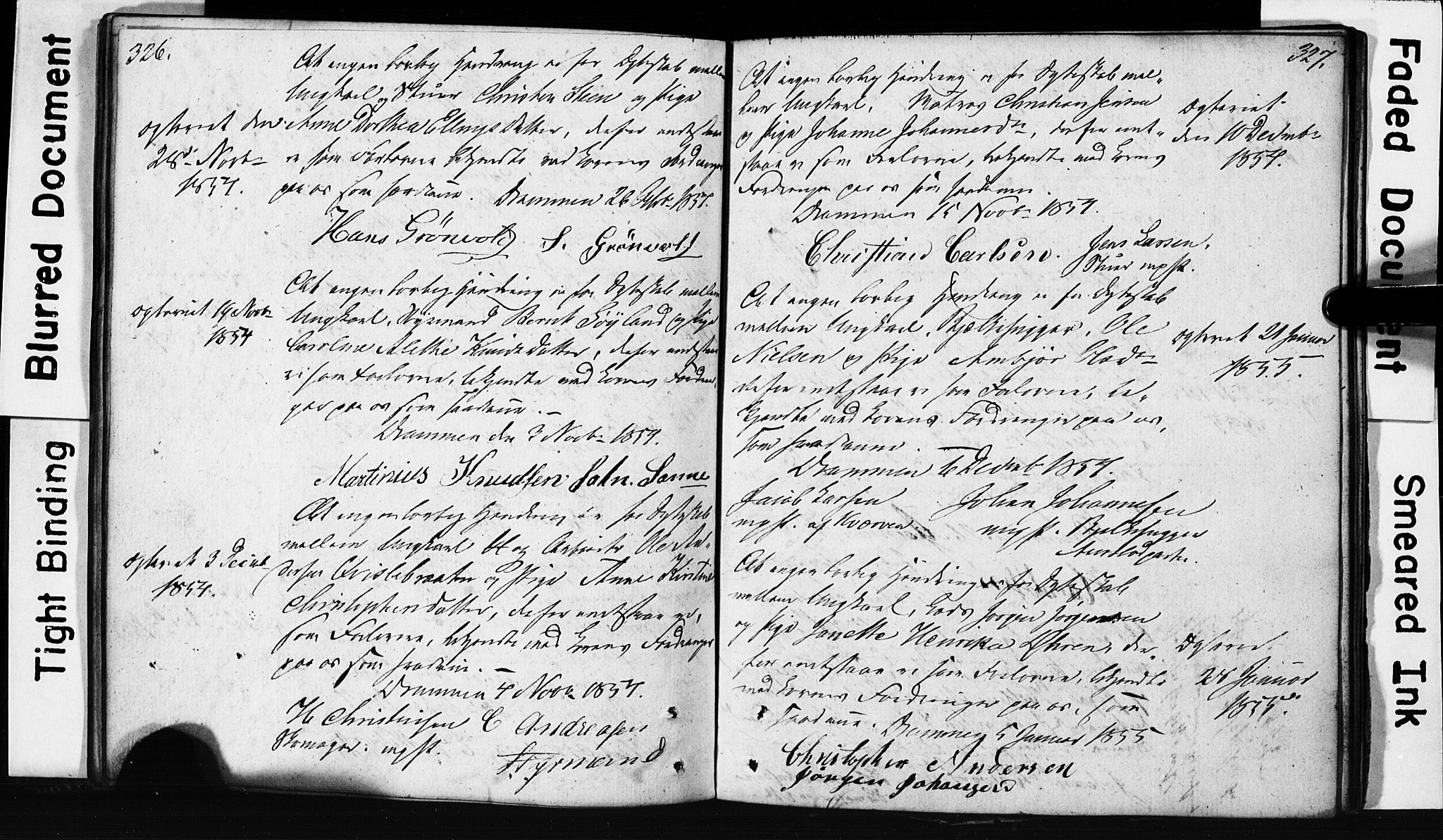 Strømsø kirkebøker, SAKO/A-246/H/Hb/L0002: Forlovererklæringer nr. 2, 1815-1857, s. 326-327