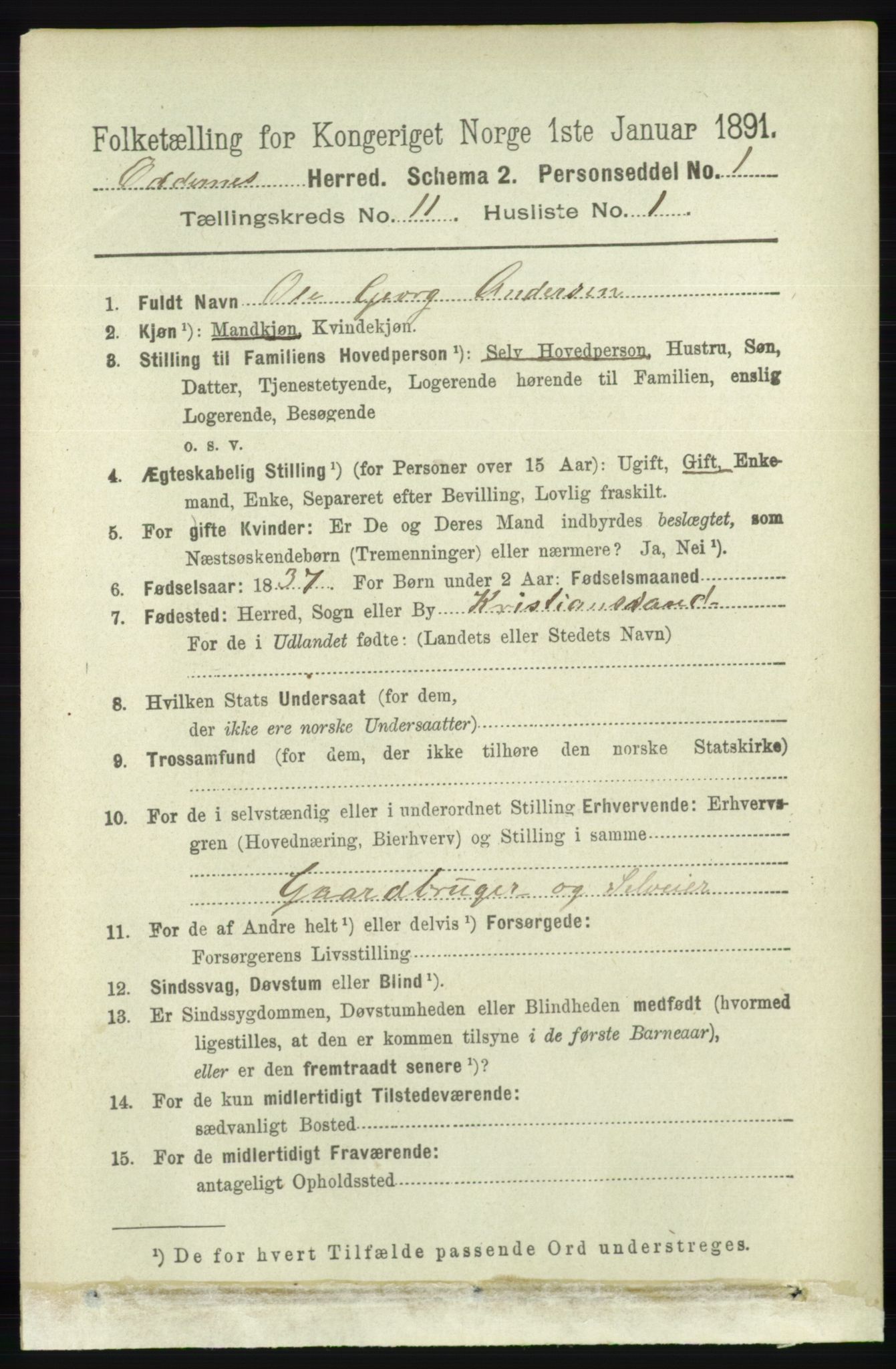 RA, Folketelling 1891 for 1012 Oddernes herred, 1891, s. 4136