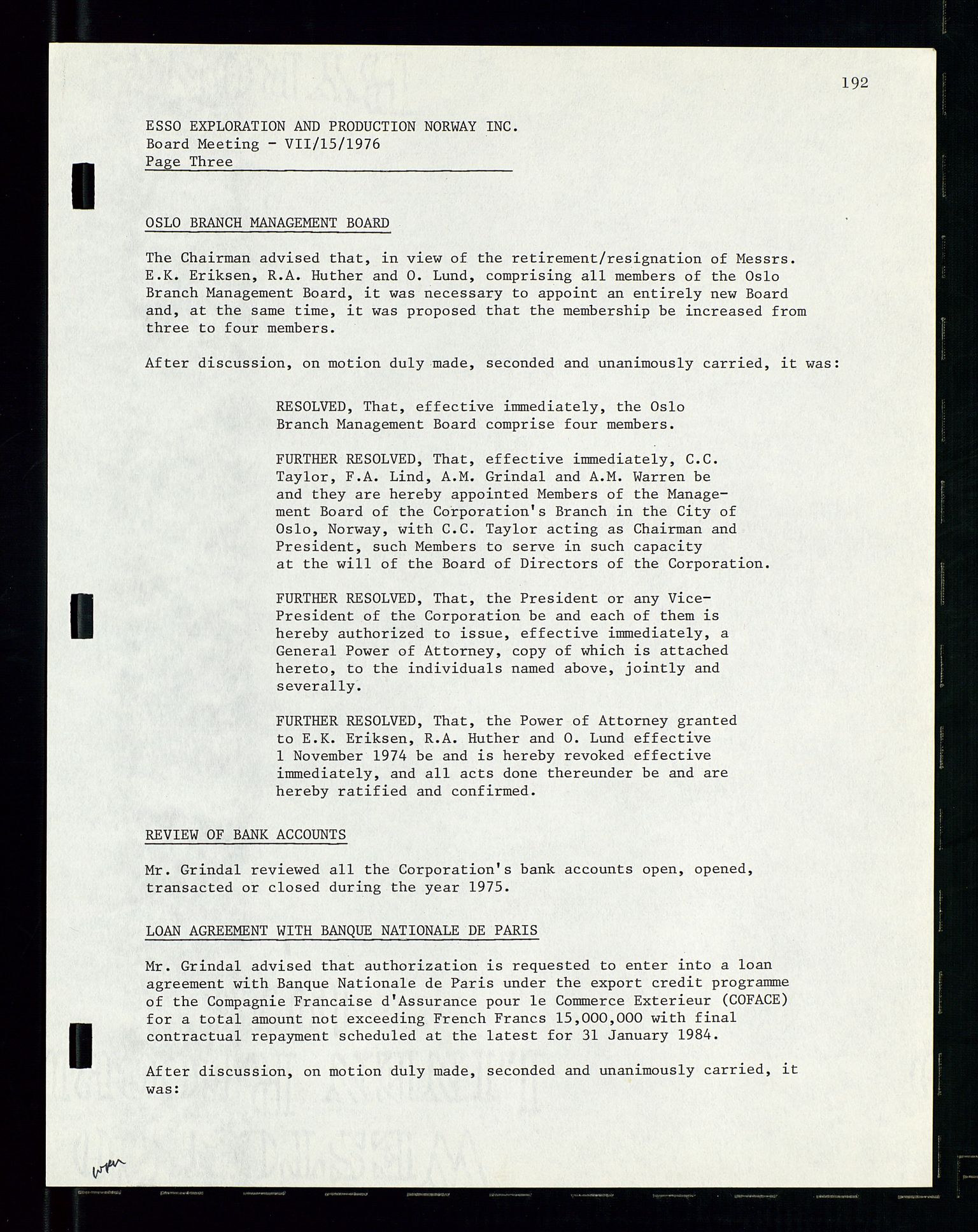 Pa 1512 - Esso Exploration and Production Norway Inc., AV/SAST-A-101917/A/Aa/L0001/0002: Styredokumenter / Corporate records, Board meeting minutes, Agreements, Stocholder meetings, 1975-1979, s. 42