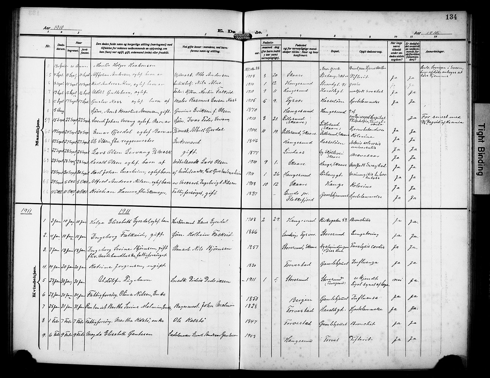 Haugesund sokneprestkontor, AV/SAST-A -101863/H/Ha/Hab/L0008: Klokkerbok nr. B 8, 1909-1921, s. 134