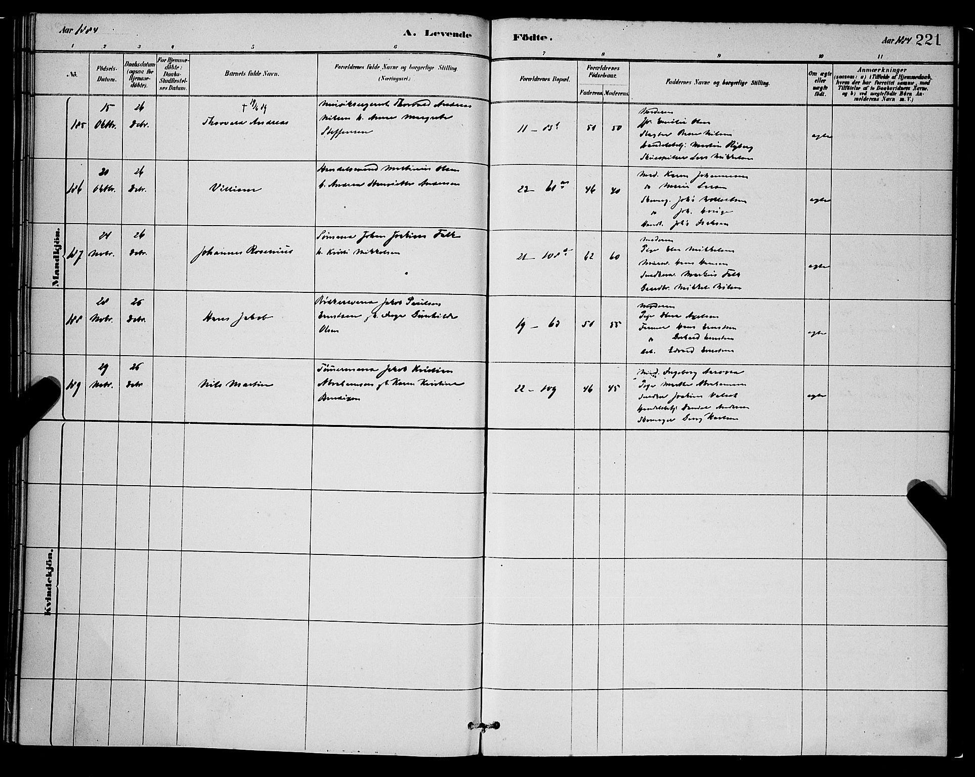 Korskirken sokneprestembete, SAB/A-76101/H/Hab: Klokkerbok nr. B 8, 1878-1887, s. 221