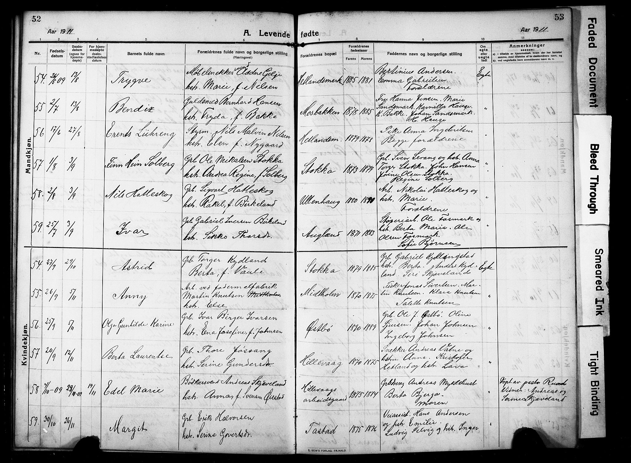 Hetland sokneprestkontor, AV/SAST-A-101826/30/30BB/L0008: Klokkerbok nr. B 8, 1910-1921, s. 52-53