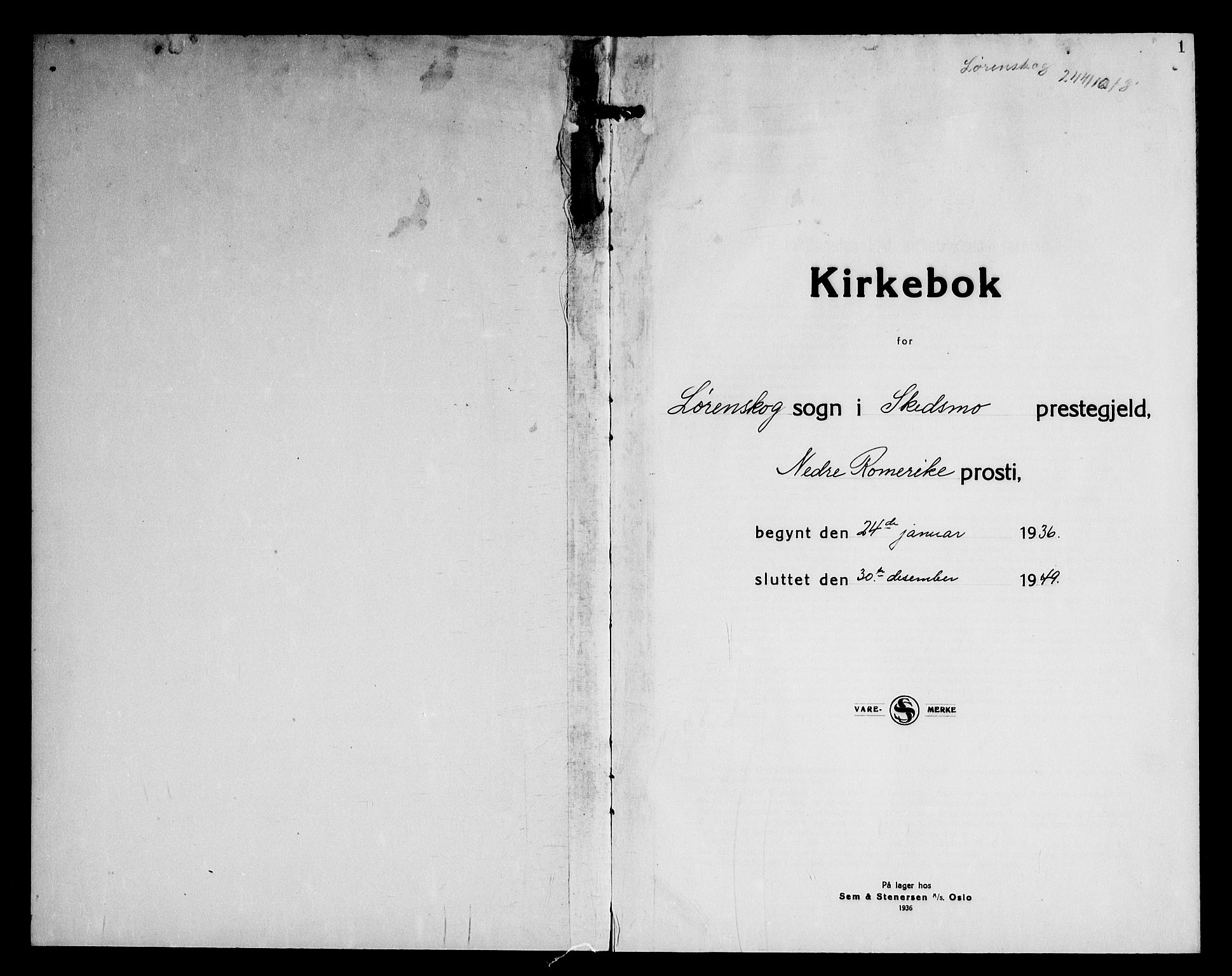 Skedsmo prestekontor Kirkebøker, SAO/A-10033a/G/Gb/L0006: Klokkerbok nr. II 6, 1936-1950, s. 1