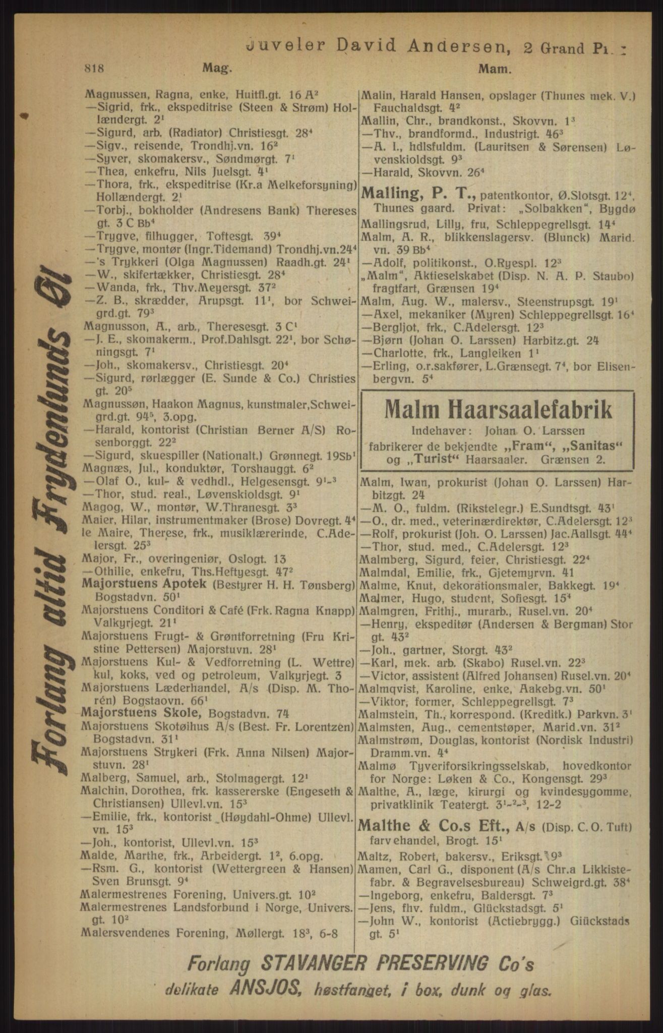 Kristiania/Oslo adressebok, PUBL/-, 1915, s. 818