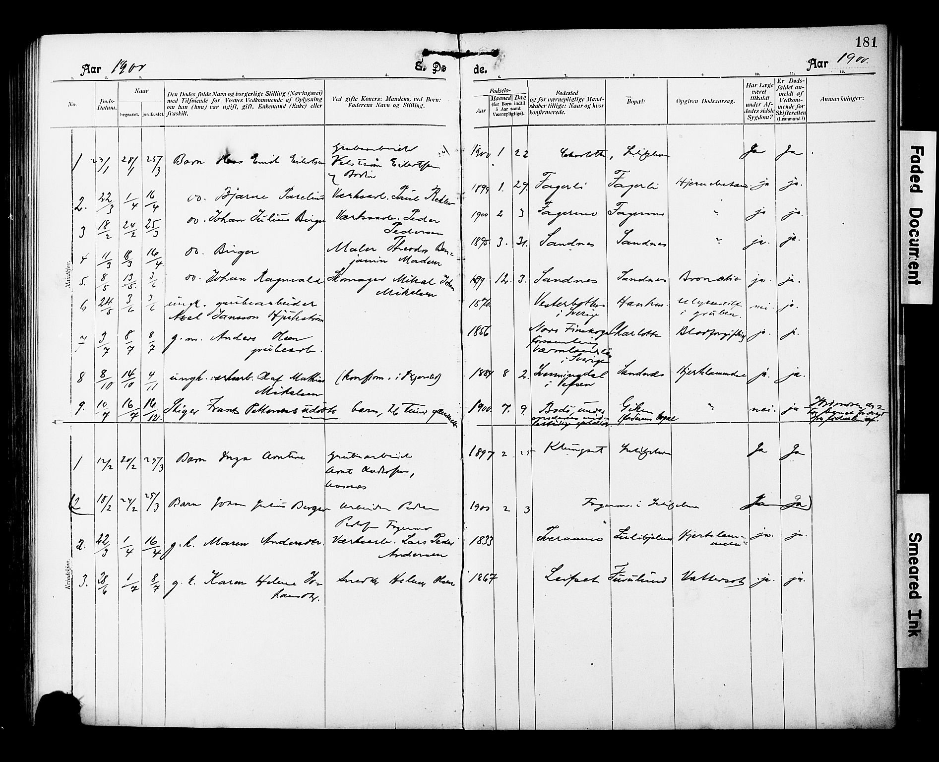 Ministerialprotokoller, klokkerbøker og fødselsregistre - Nordland, AV/SAT-A-1459/850/L0709: Ministerialbok nr. 850A01, 1899-1909, s. 181