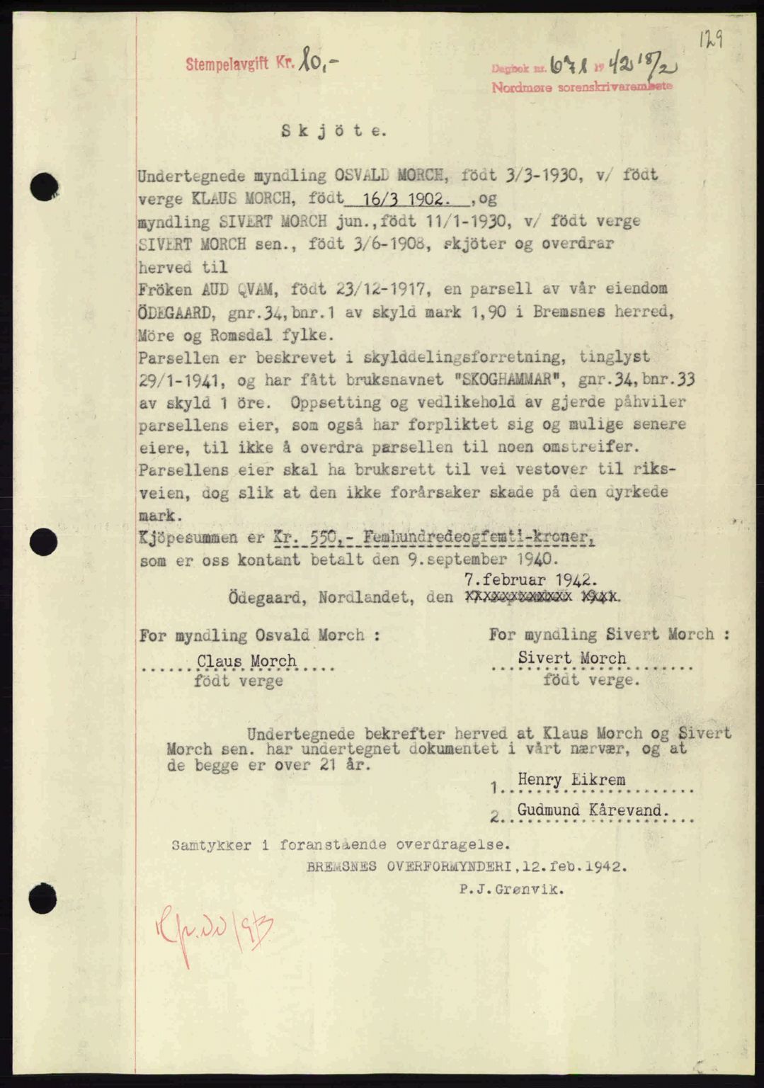 Nordmøre sorenskriveri, SAT/A-4132/1/2/2Ca: Pantebok nr. A92, 1942-1942, Dagboknr: 671/1942